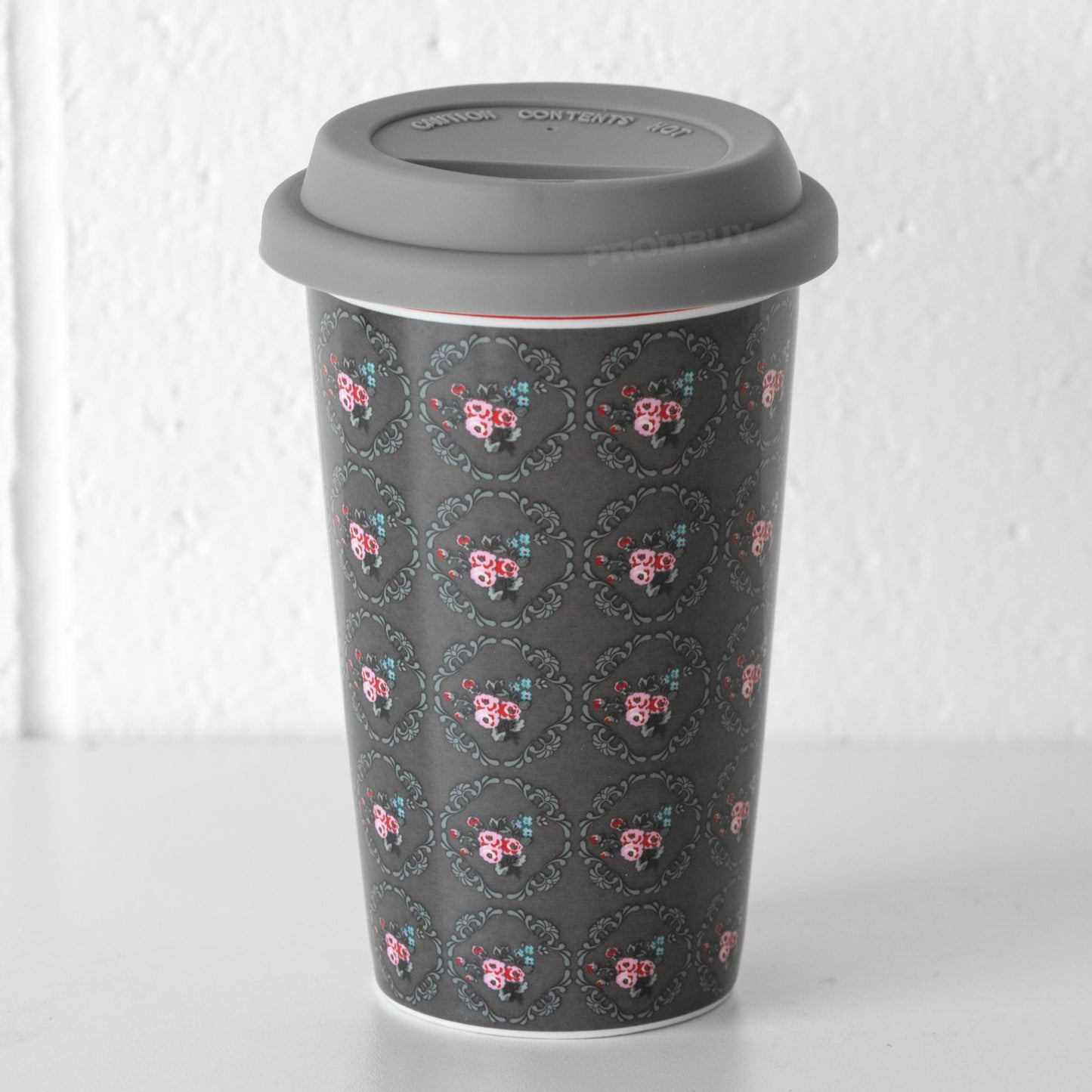 Grey & Pink Roses Insulated Ceramic Travel Mug