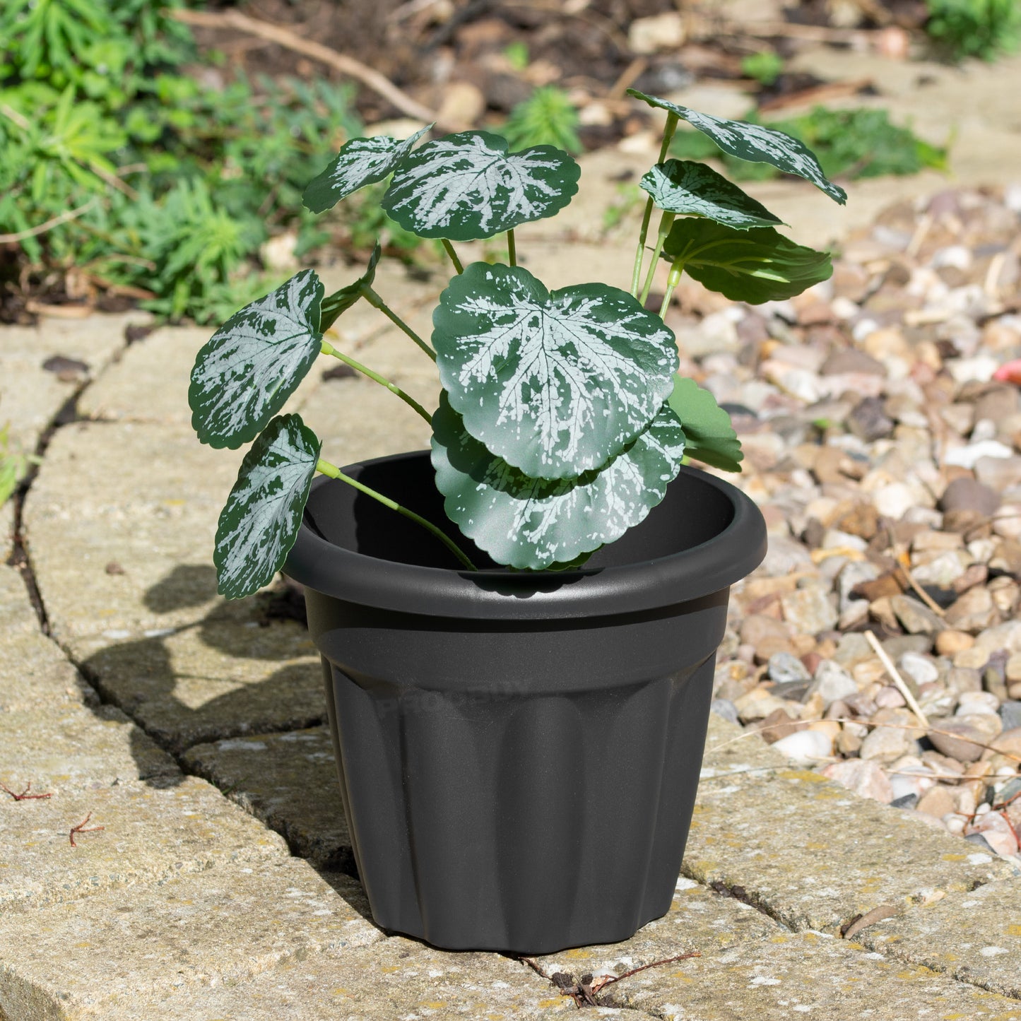 Set of 2 Round 18cm Dark Grey Garden Planter Pots