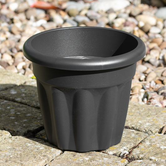 Set of 6 Round 18cm Dark Grey Garden Planter Pots