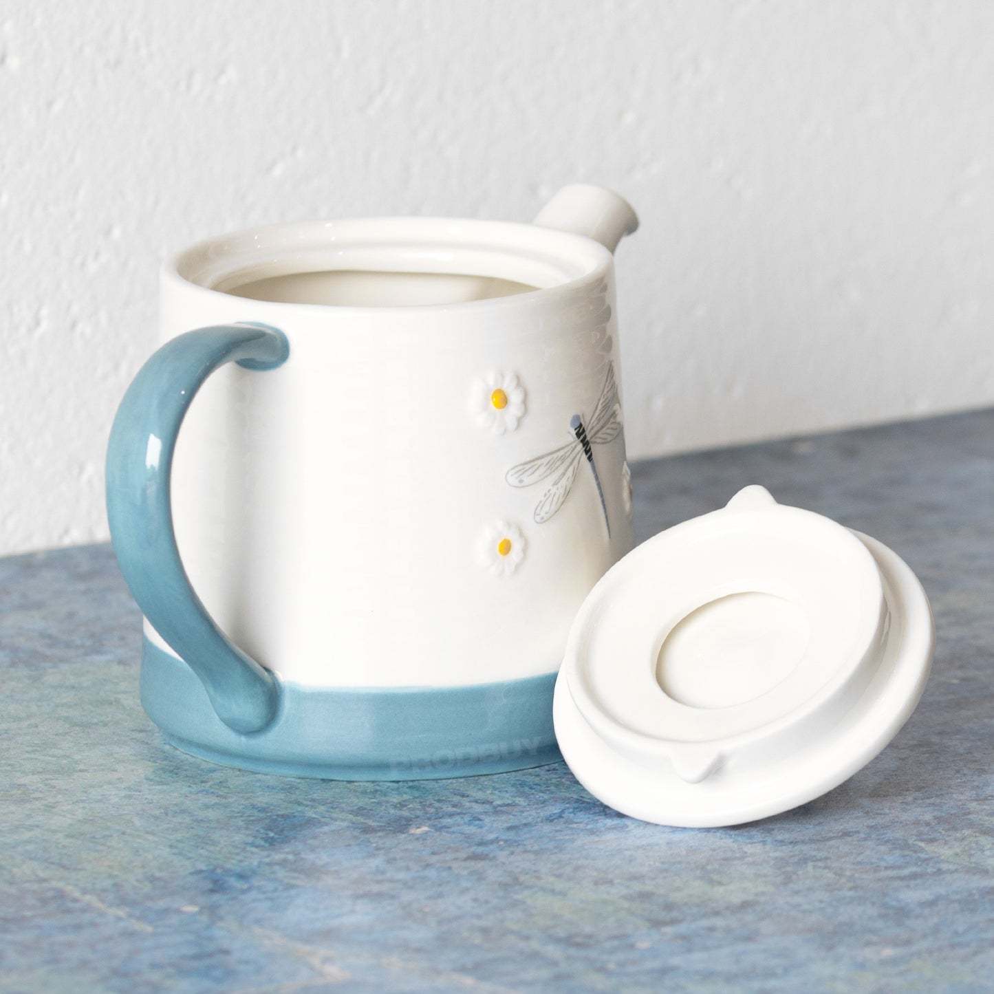 White & Blue 1 Litre Ceramic Cafe Teapot