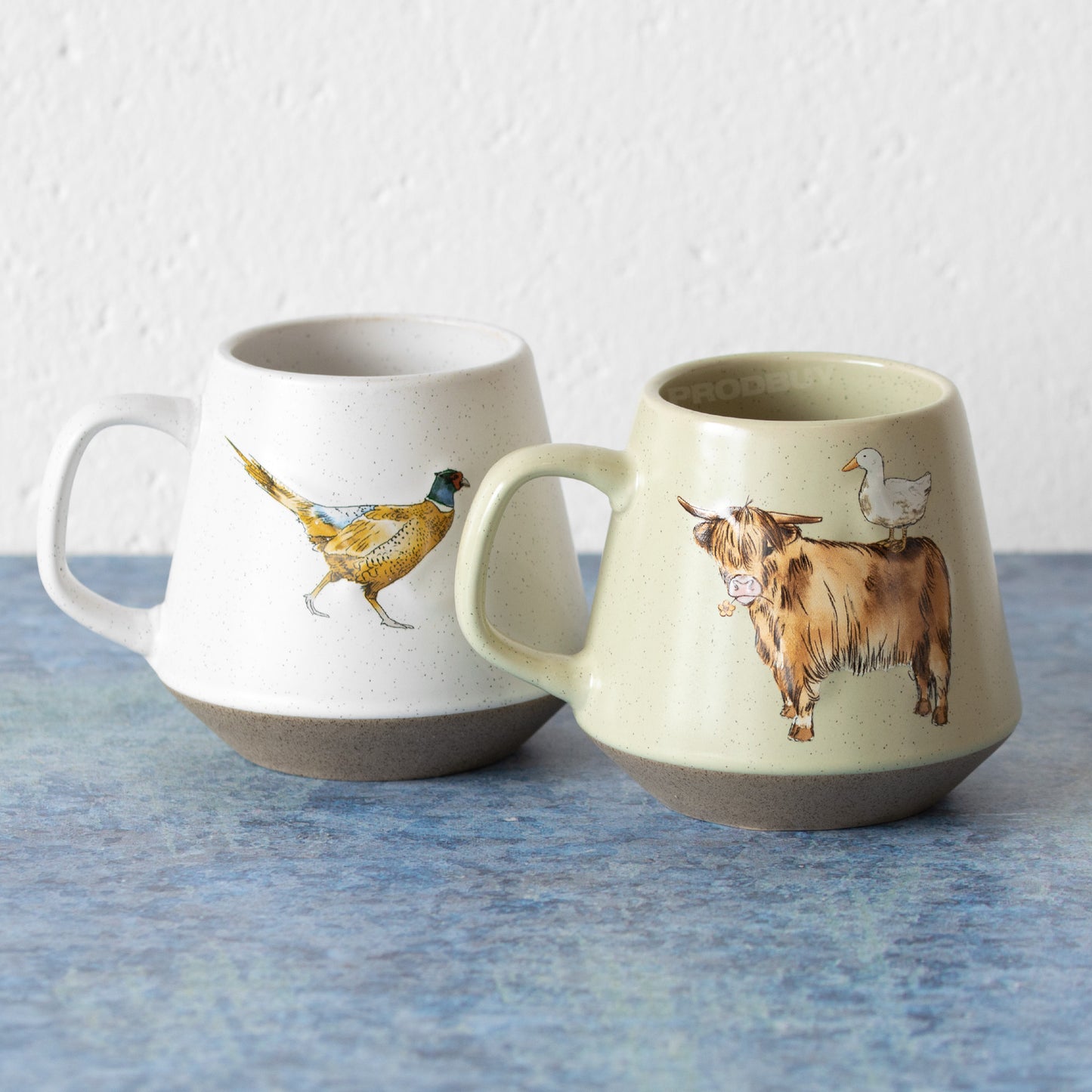 Set of 2 Country Animals Curved Coffee Mugs