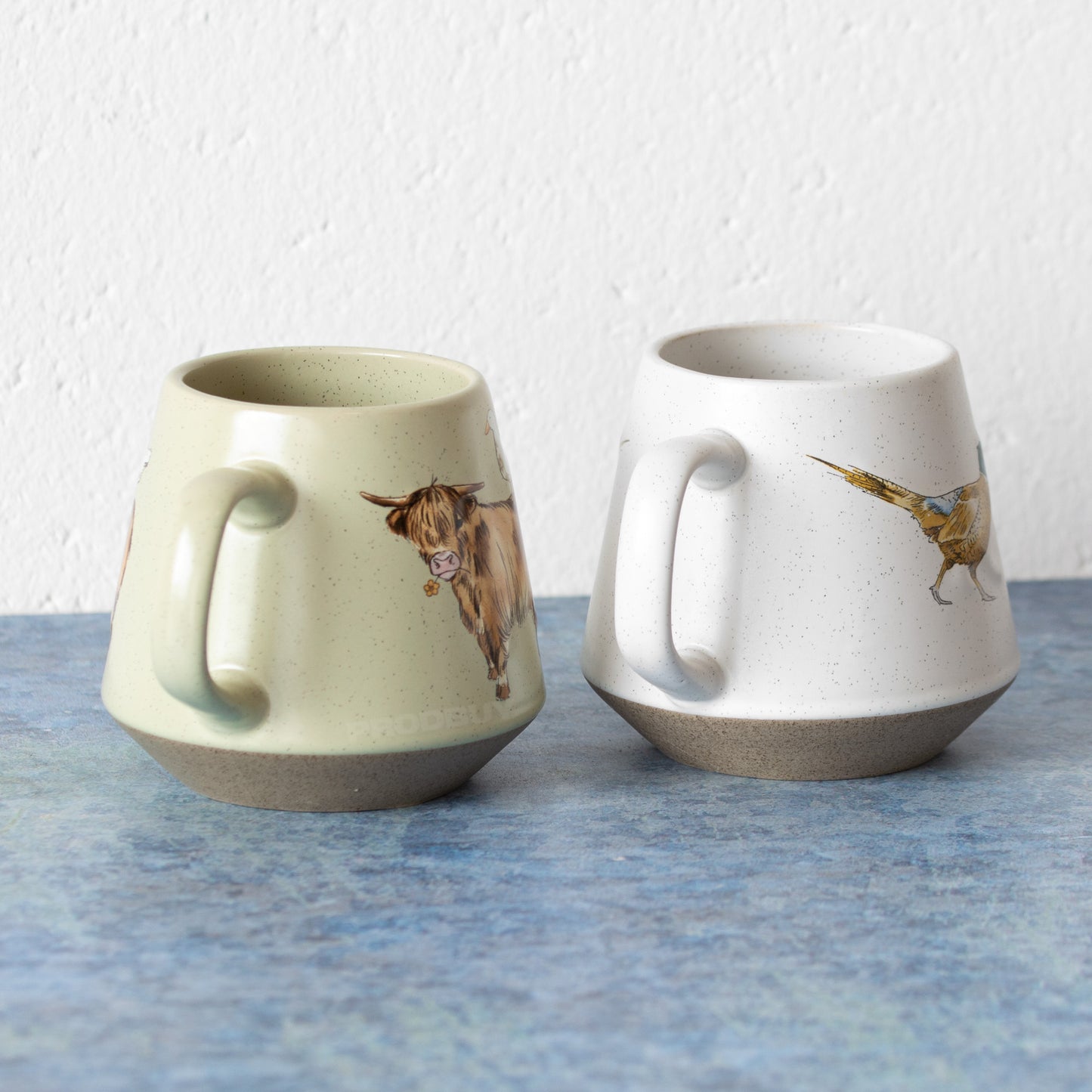 Set of 2 Country Animals Curved Coffee Mugs