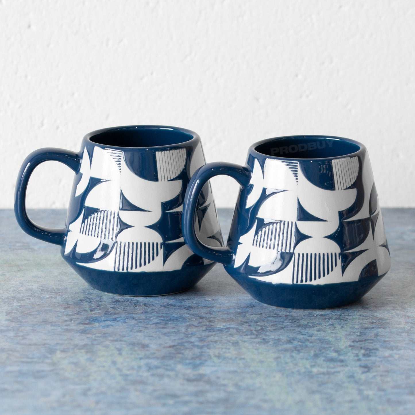 Set of 2 Navy Blue & White Bauhaus Scandi Mugs