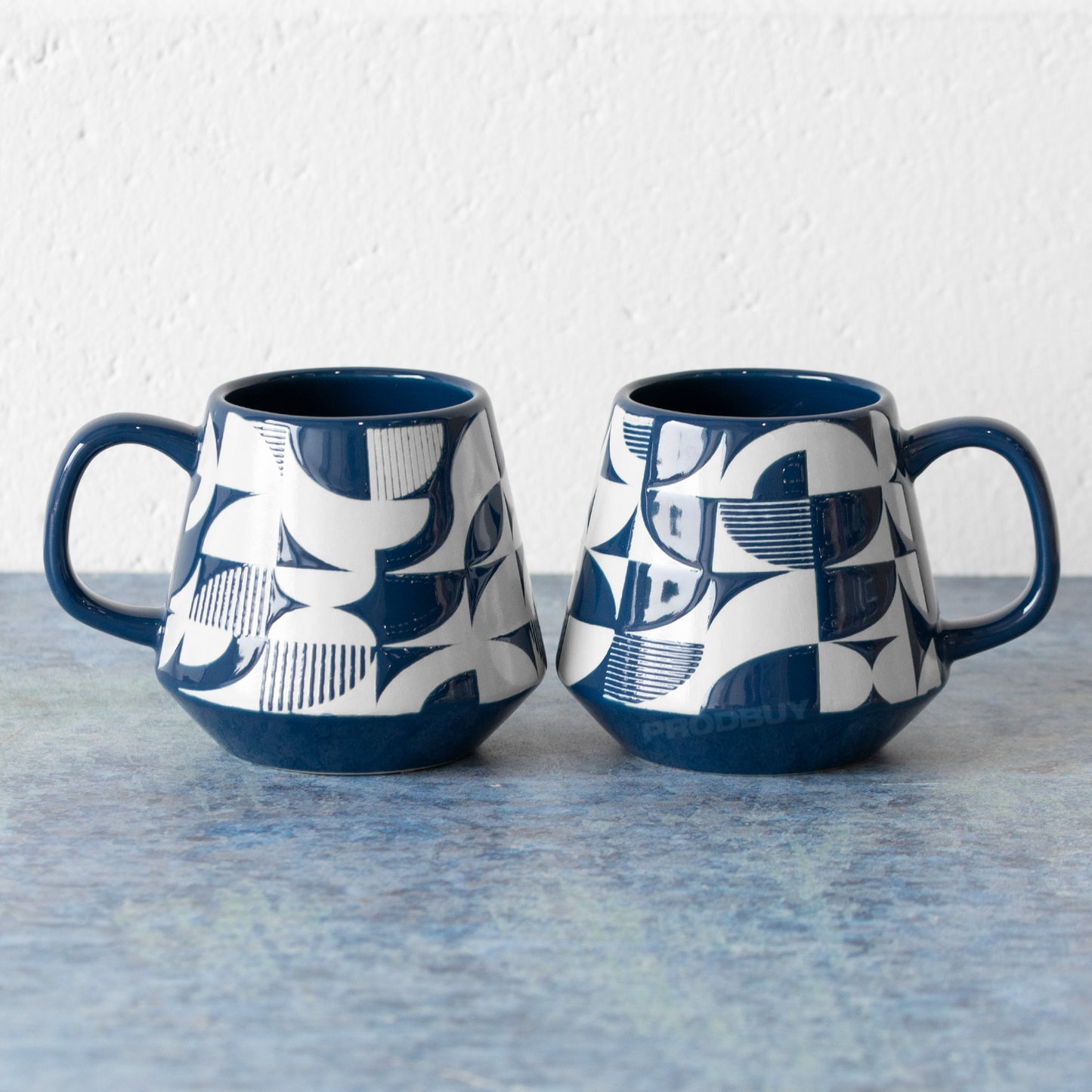 Set of 2 Navy Blue & White Bauhaus Scandi Mugs