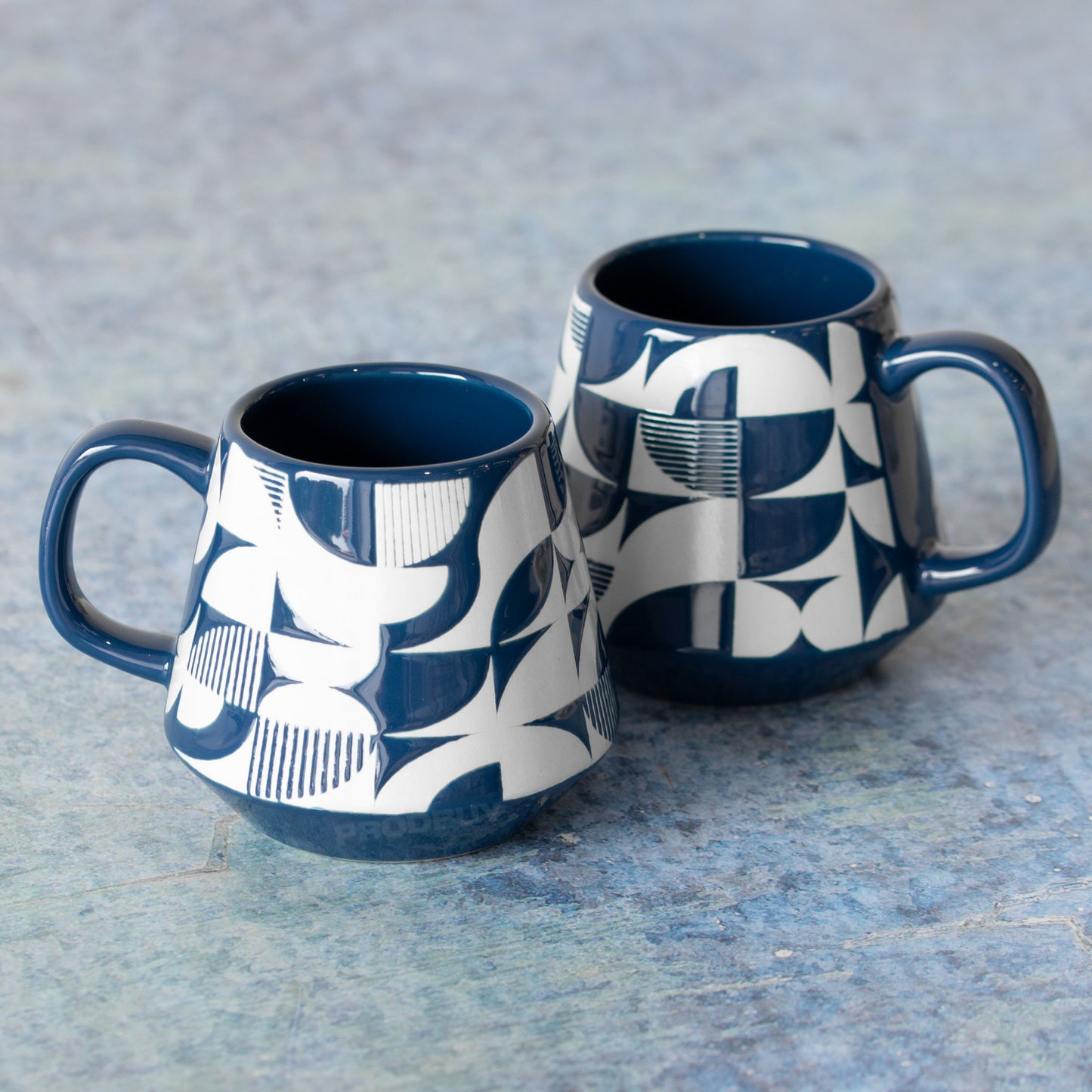 Set of 2 Navy Blue & White Bauhaus Scandi Mugs