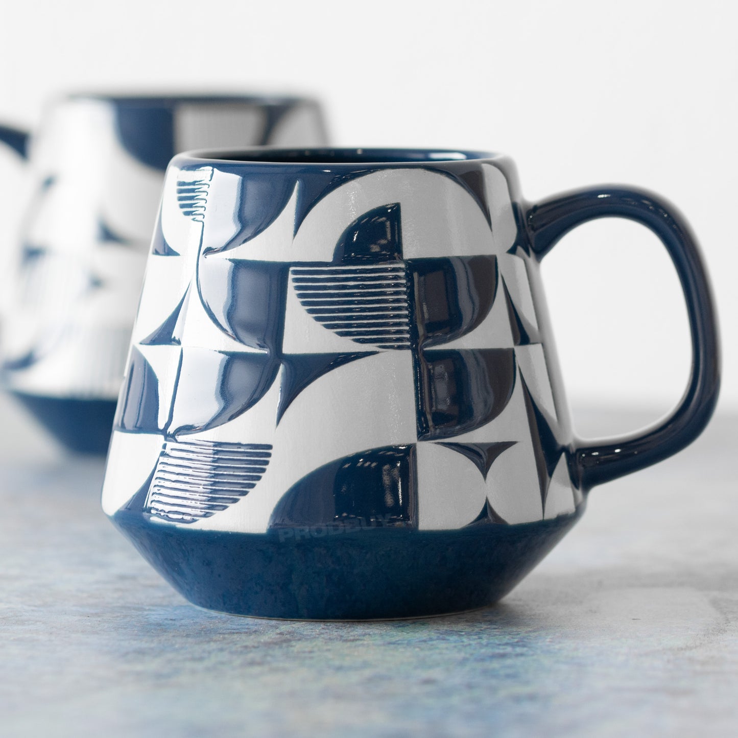 Set of 2 Navy Blue & White Bauhaus Scandi Mugs