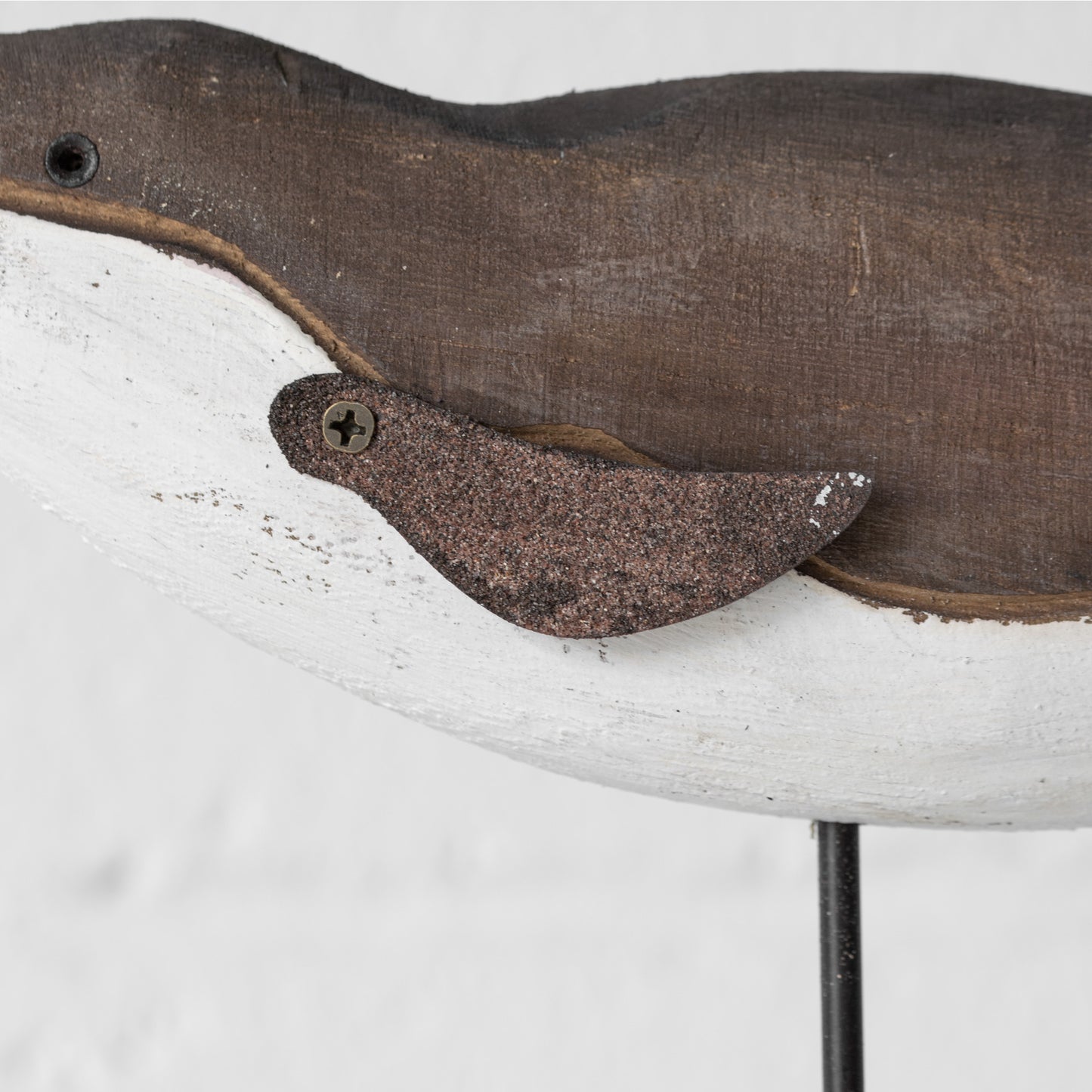 Wooden Brown & White Whale on Plinth Ornament