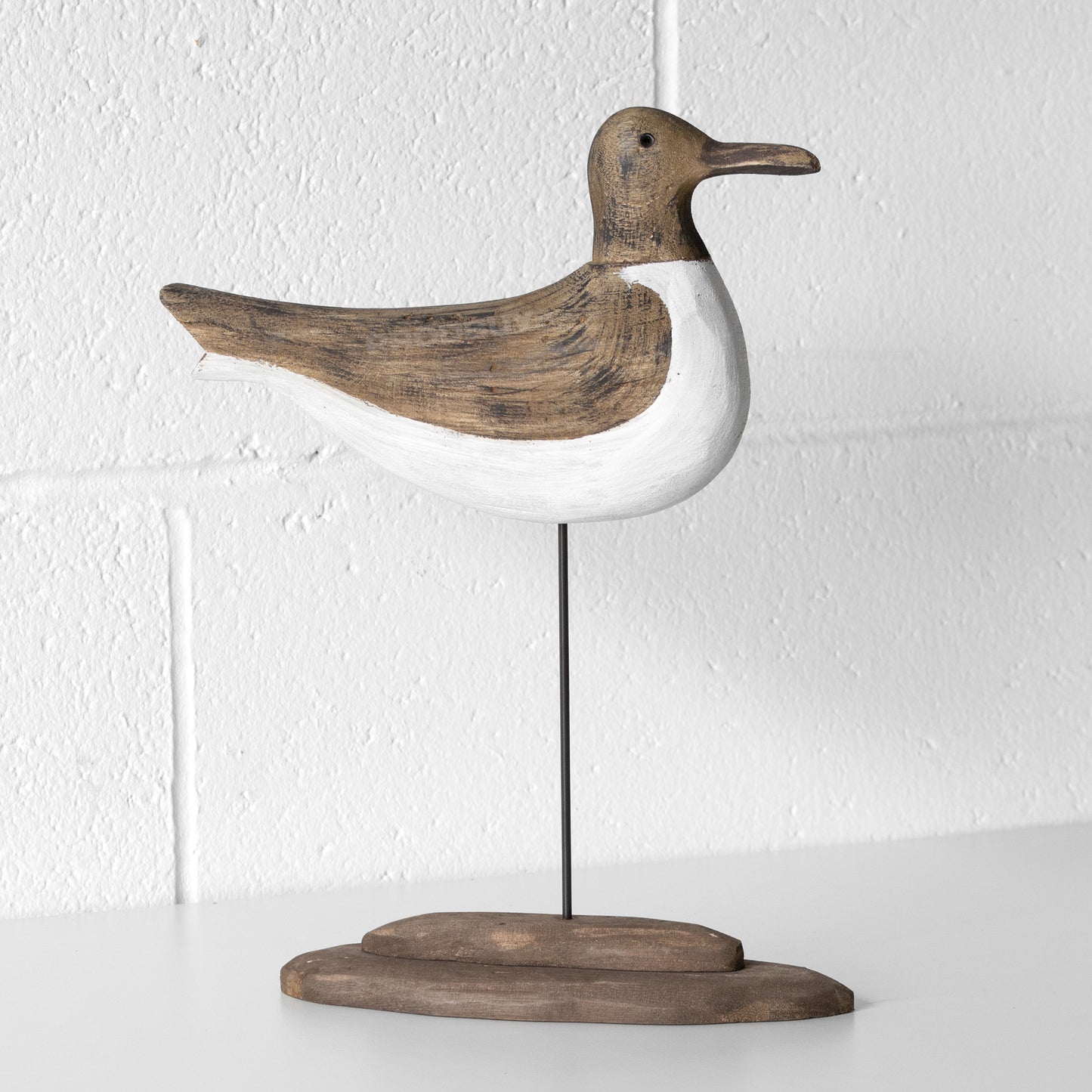 Wooden Brown & White Seagull on Plinth Ornament