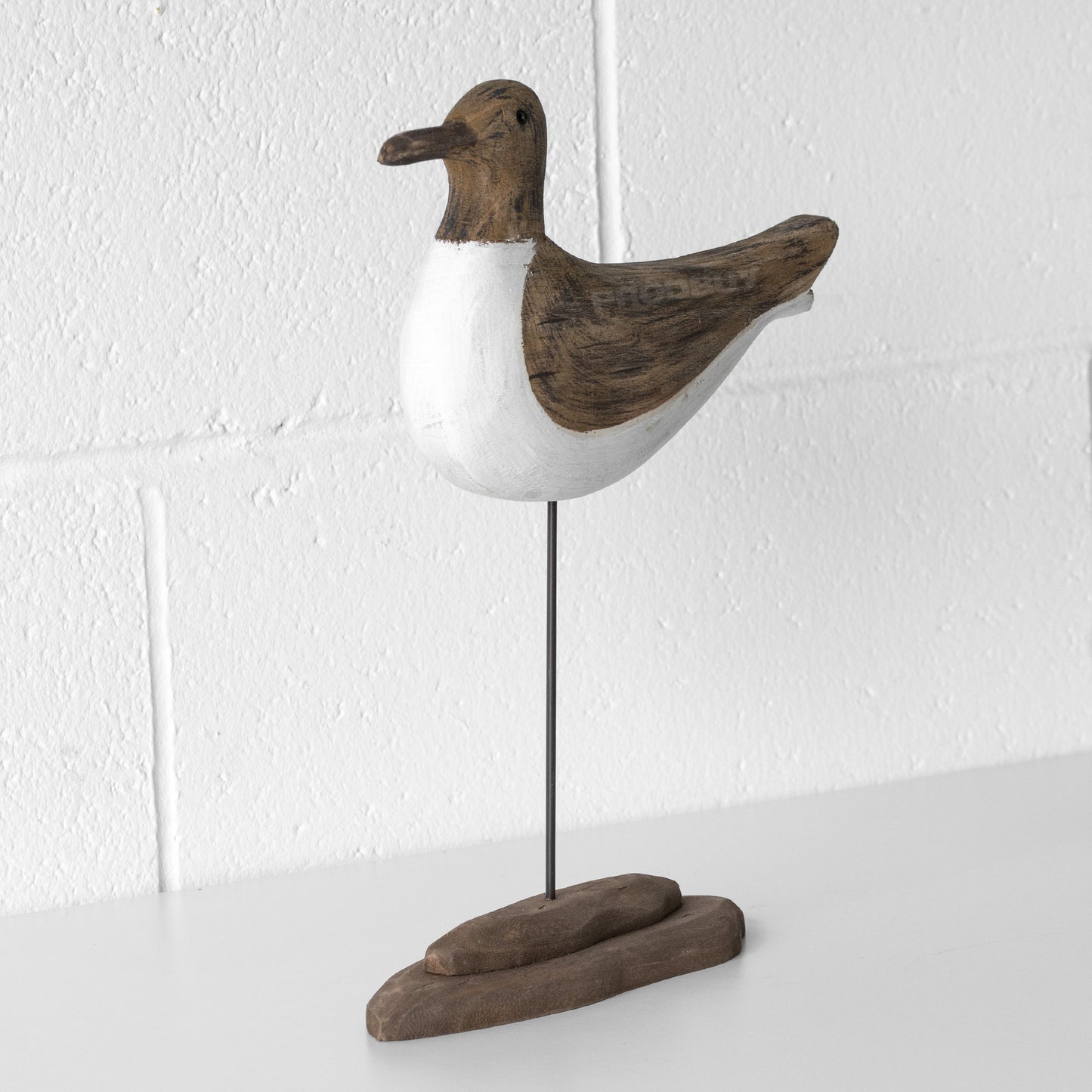 Wooden Brown & White Seagull on Plinth Ornament