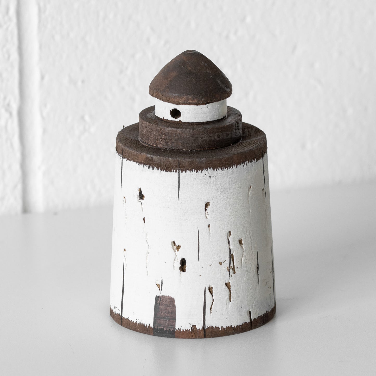 Small Wooden Brown & White Lighthouse Ornament
