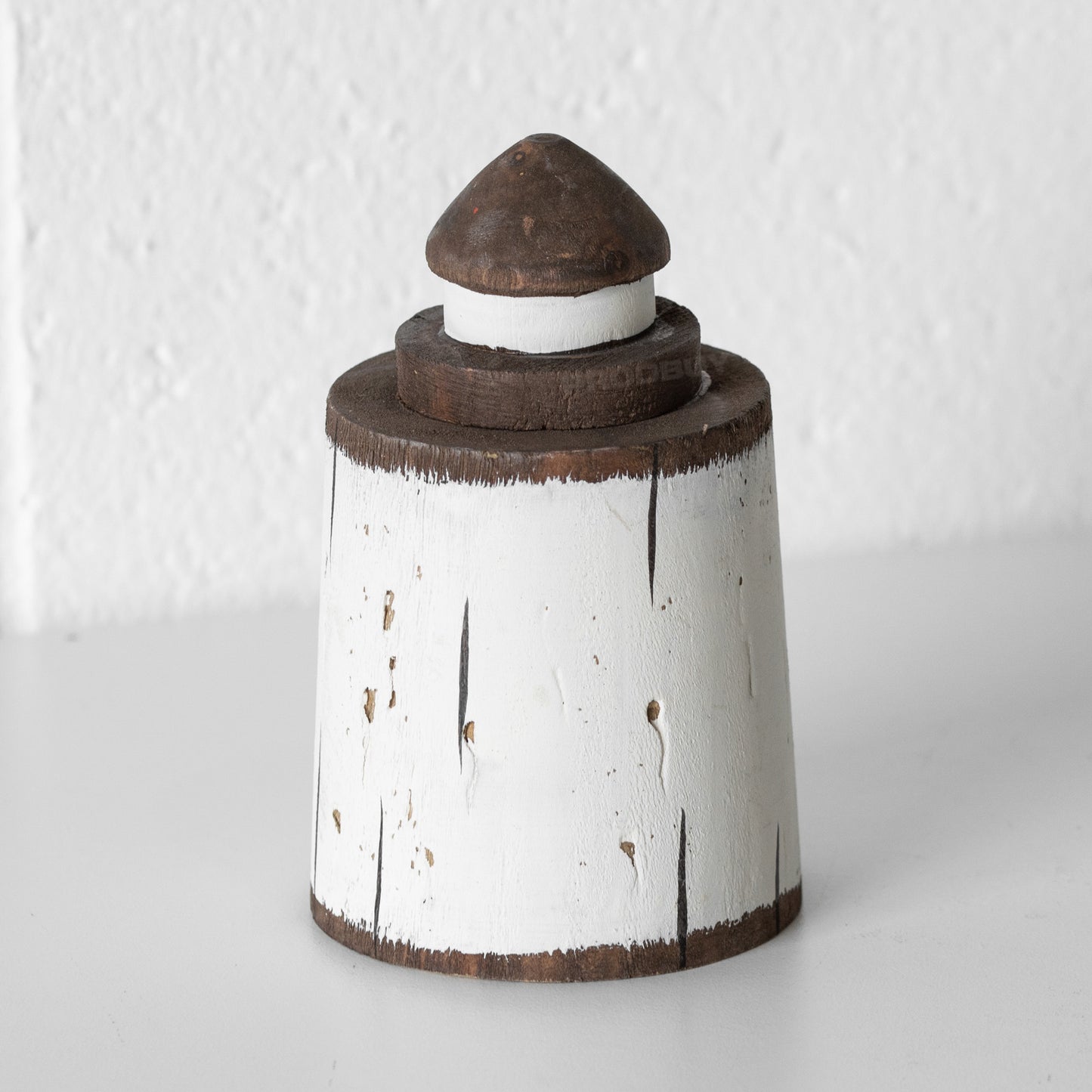 Small Wooden Brown & White Lighthouse Ornament