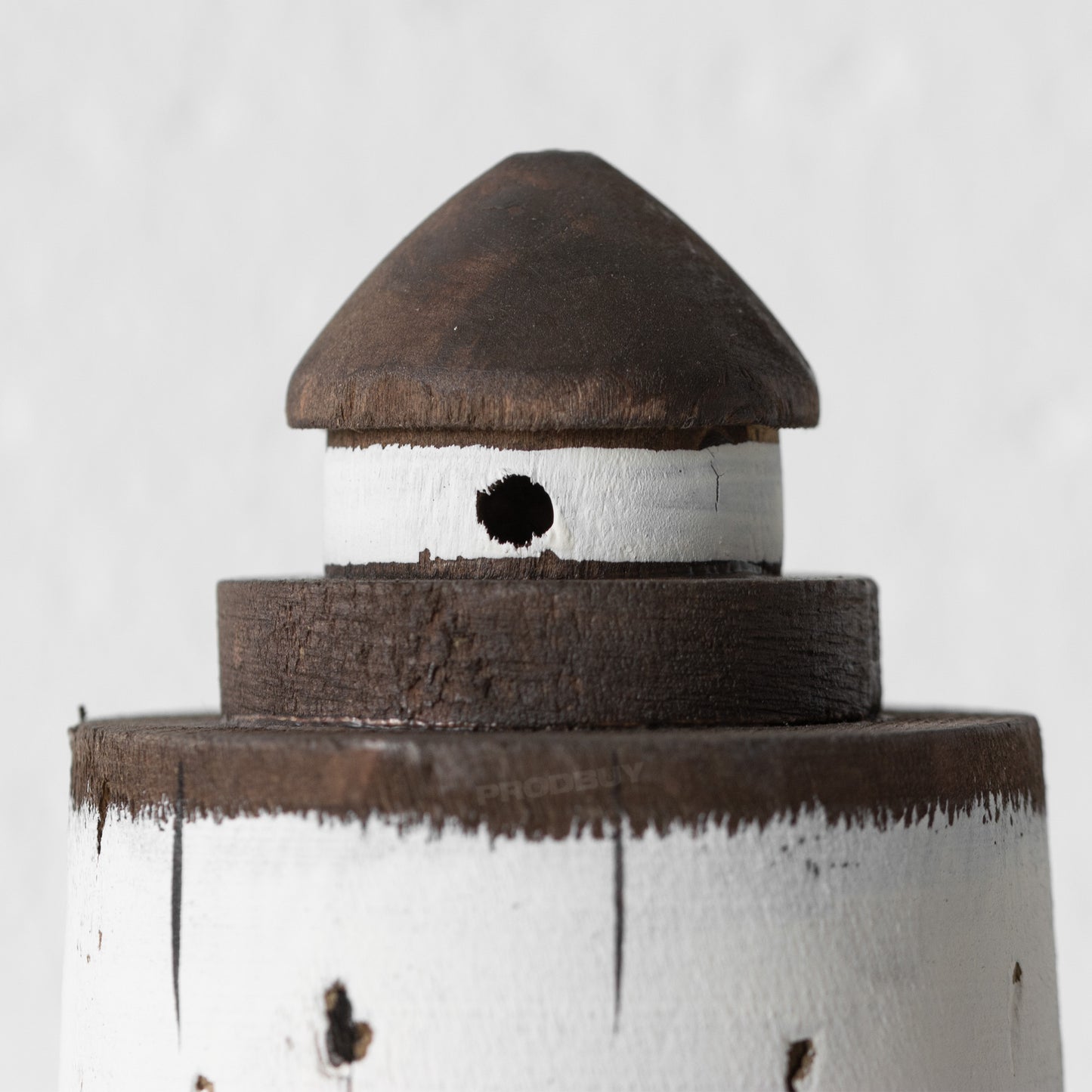 Small Wooden Brown & White Lighthouse Ornament