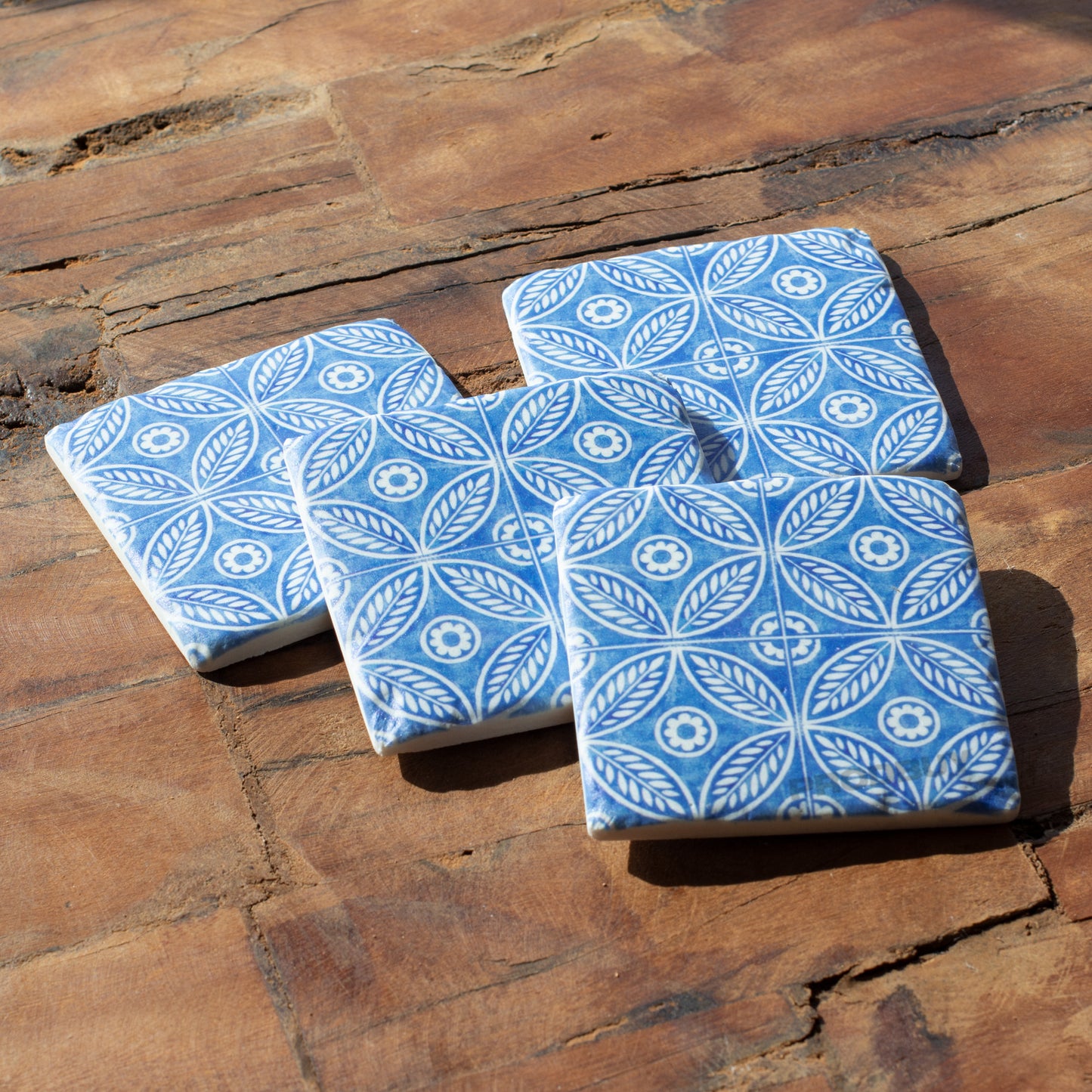 Pack of 4 Blue Tile Mosaic Thick Resin Coasters