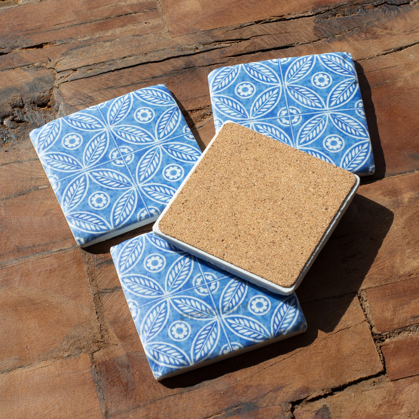Pack of 4 Blue Tile Mosaic Thick Resin Coasters
