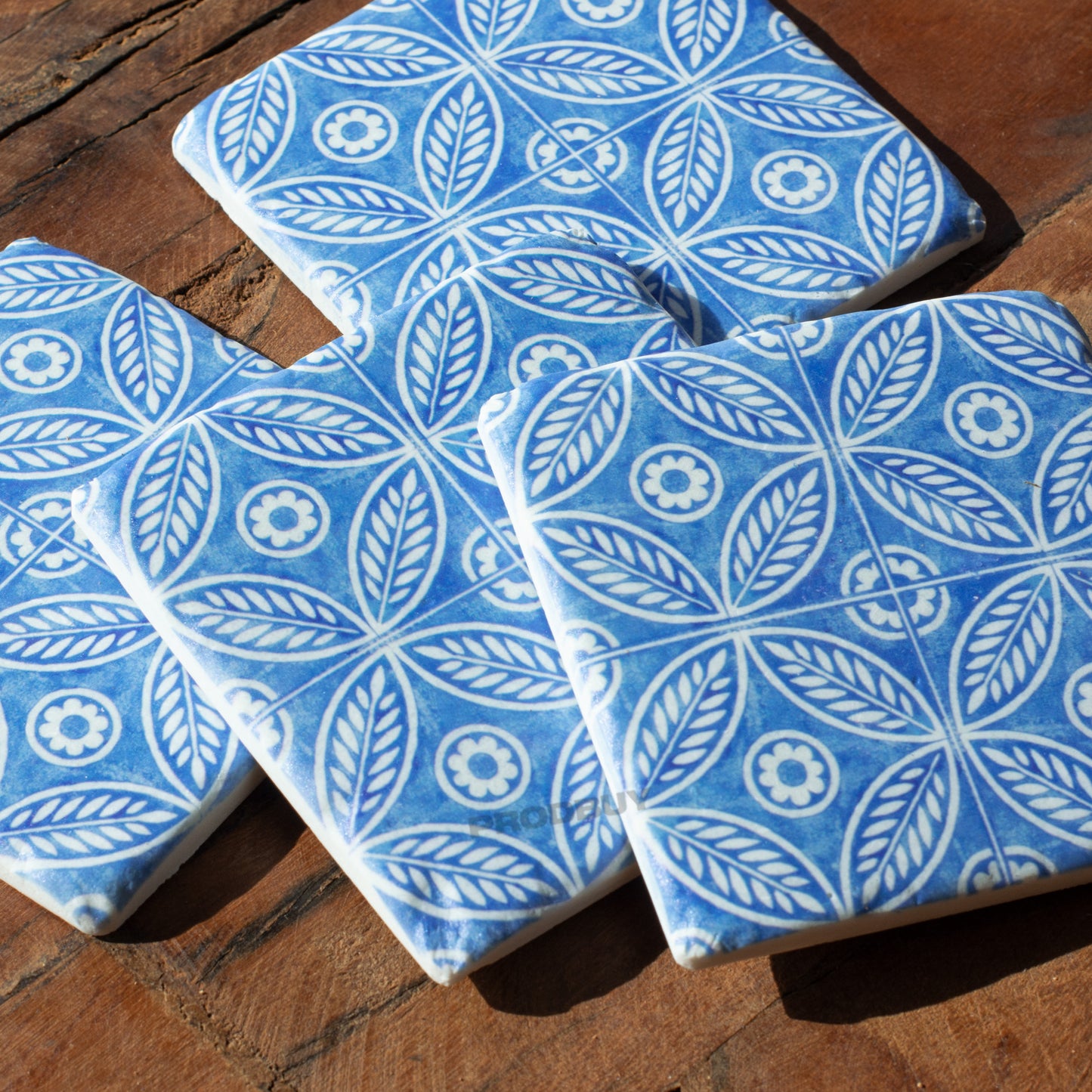 Pack of 4 Blue Tile Mosaic Thick Resin Coasters