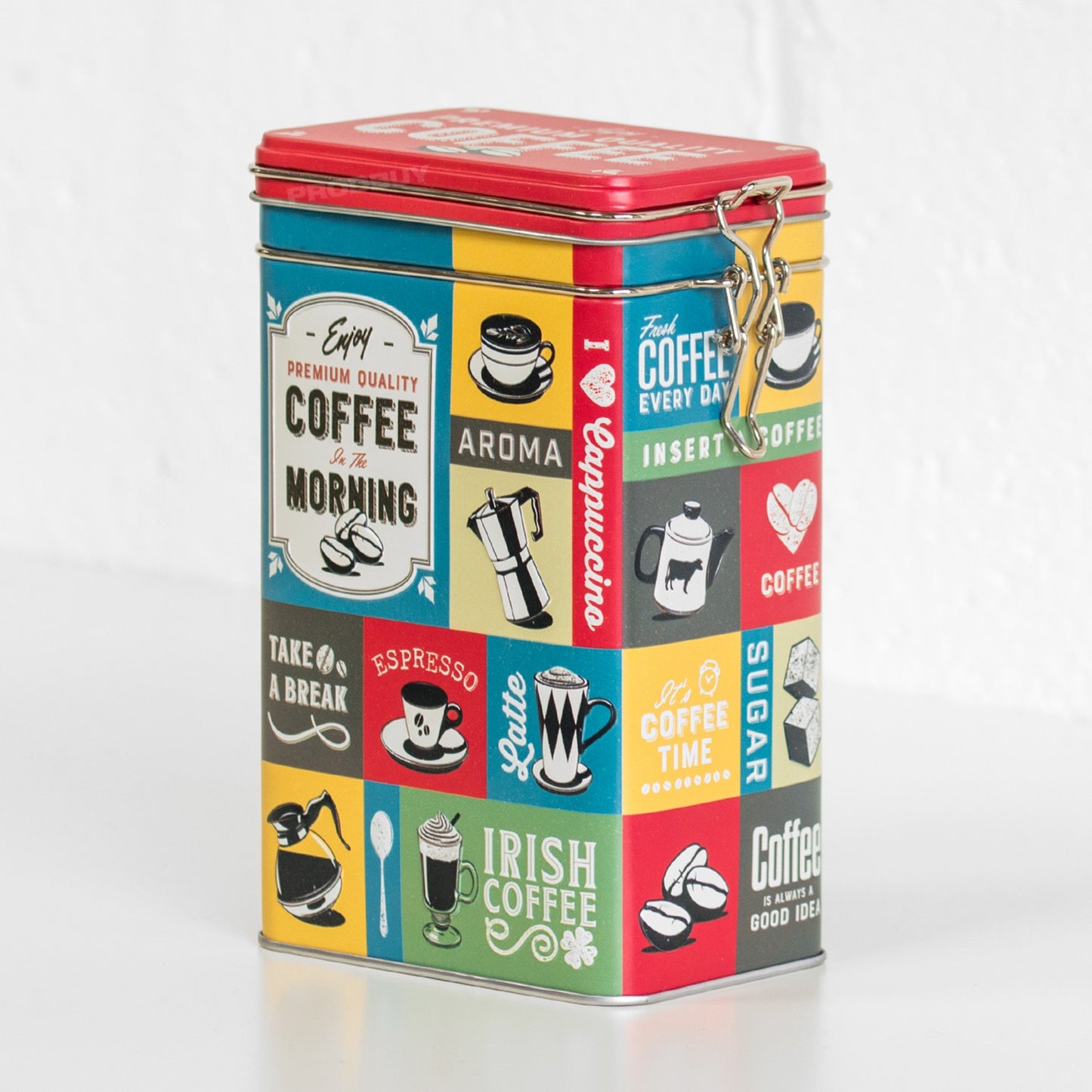 Retro 'Coffee Collage' 1.3 Litre Storage Tin
