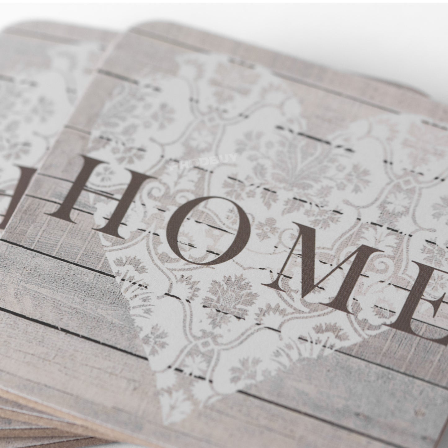 Set of 4 Placemats & 4 Coasters 'Home Heart' Wood Style