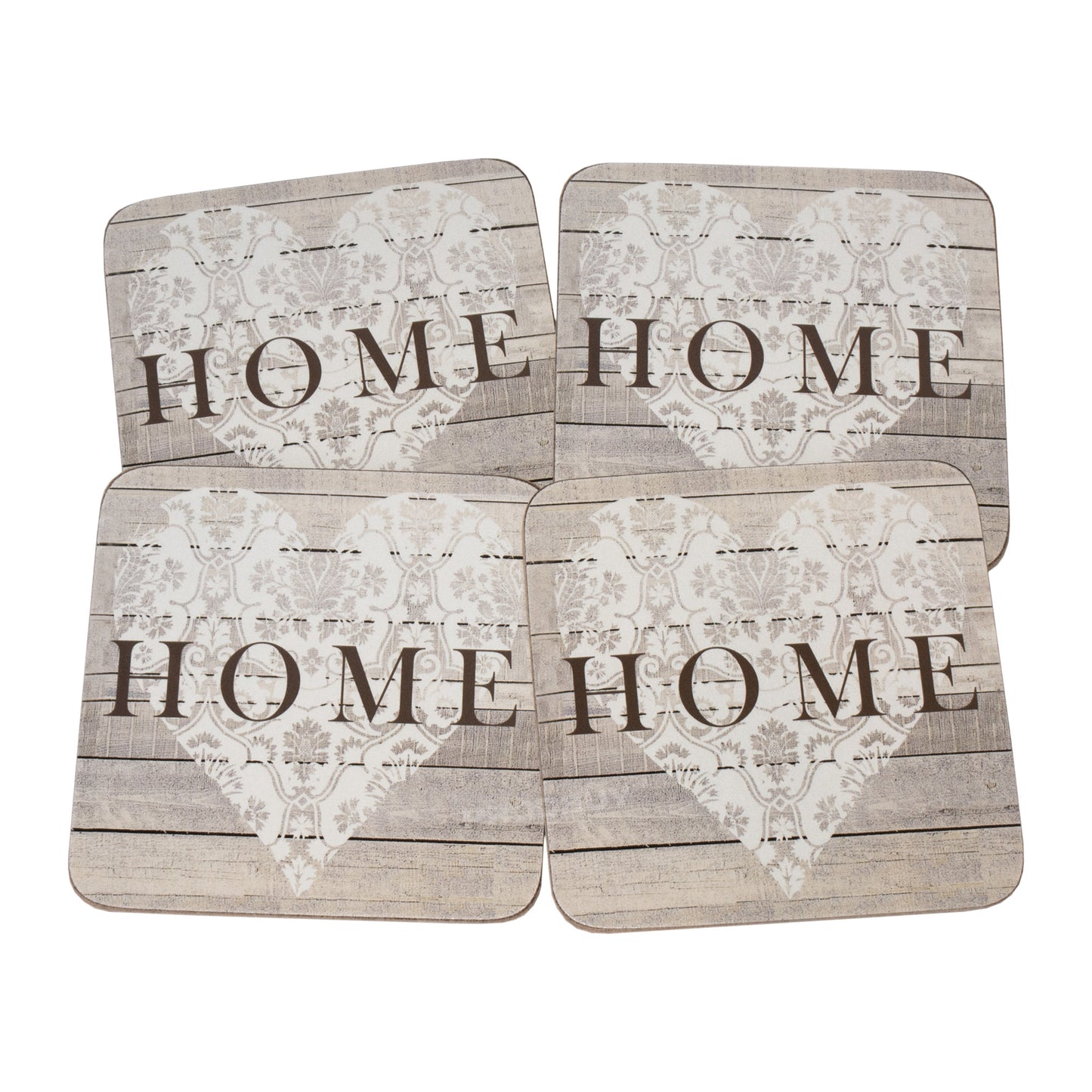 Set of 4 Placemats & 4 Coasters 'Home Heart' Wood Style