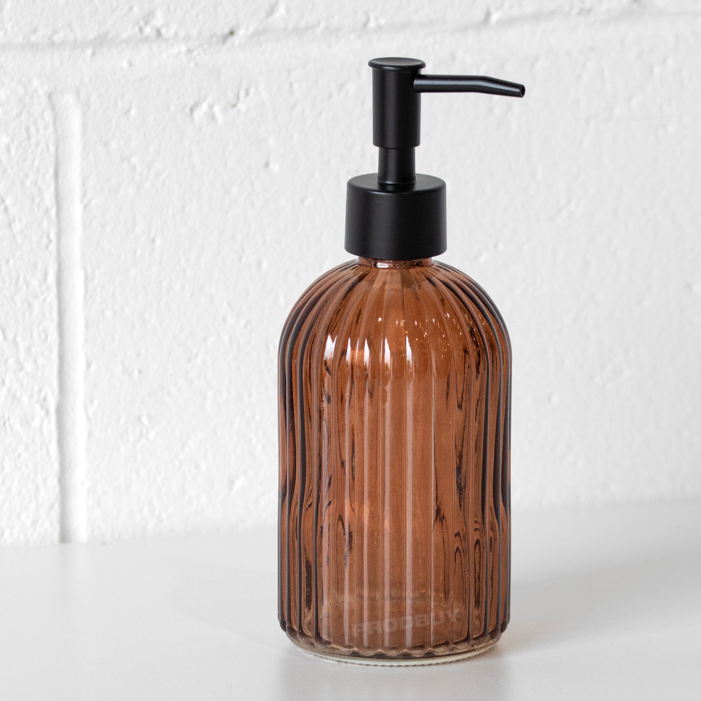 Amber Glass Soap Dispenser with Black Top 400ml