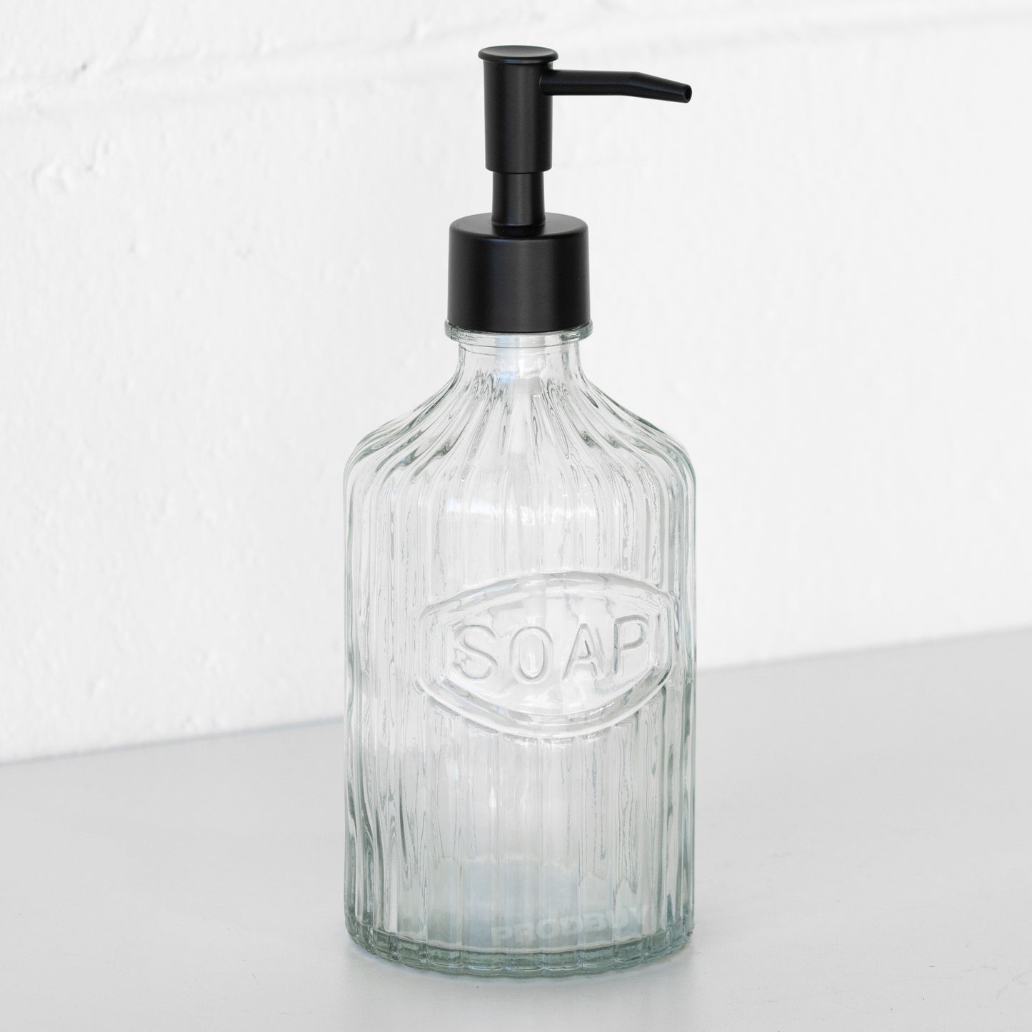 Clear Glass 'Soap' Dispenser with Black Top 500ml