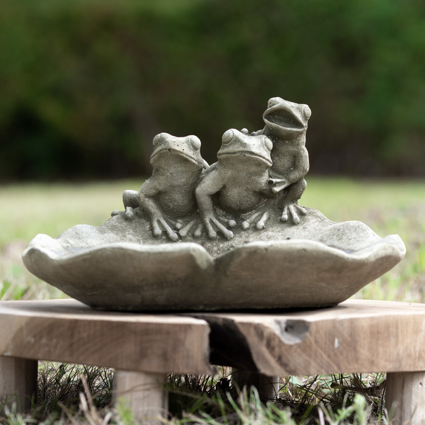 Heavy Stone 24cm Frogs on Lily Pad Bird Bath