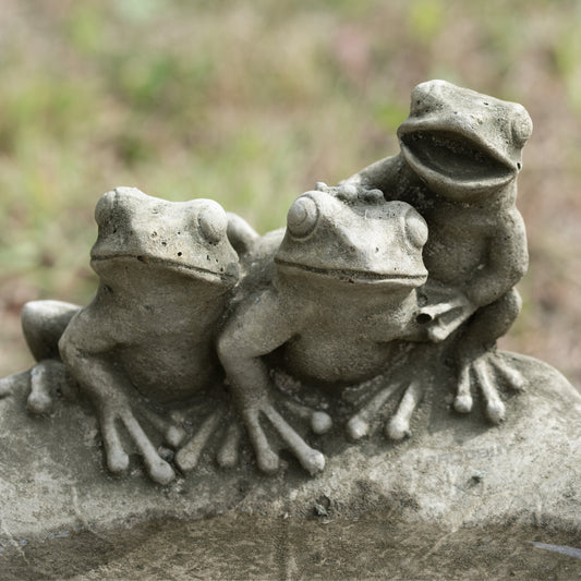 Heavy Stone 24cm Frogs on Lily Pad Bird Bath