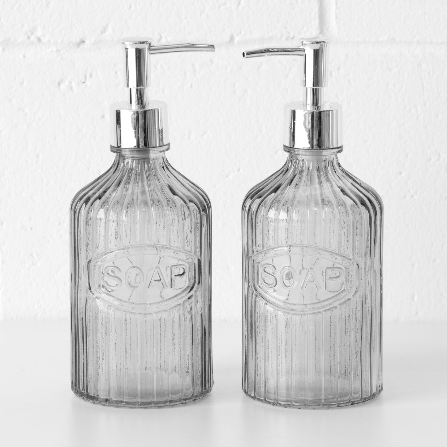 Set of 2 Grey Glass Lotion Dispensers 500ml