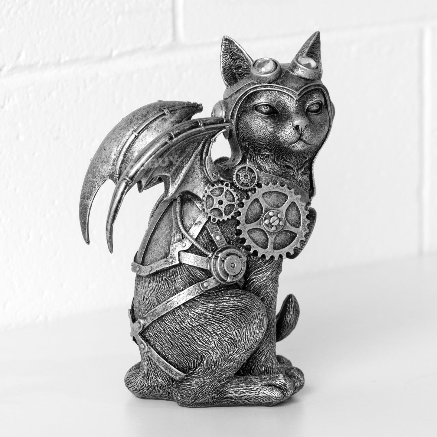 Silver Steampunk Cat Decorative Ornament