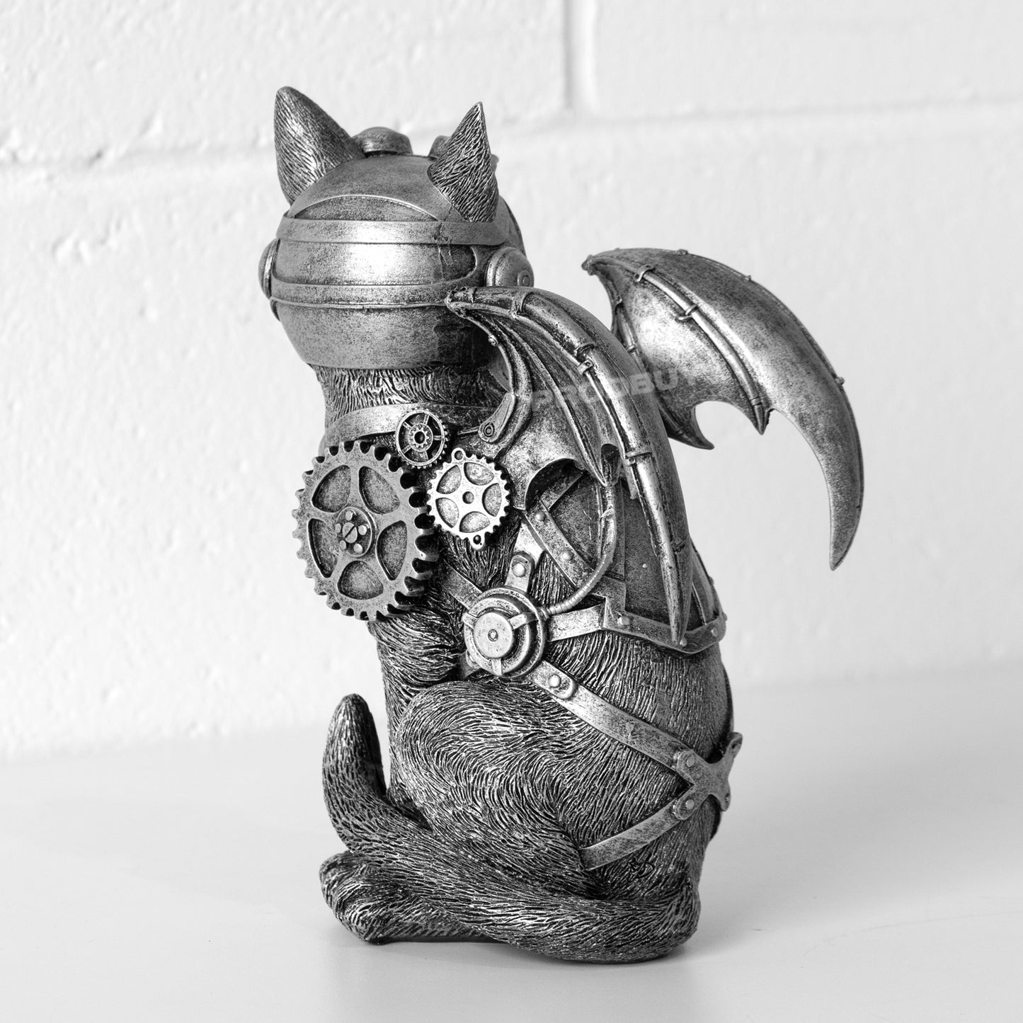 Silver Steampunk Cat Decorative Ornament