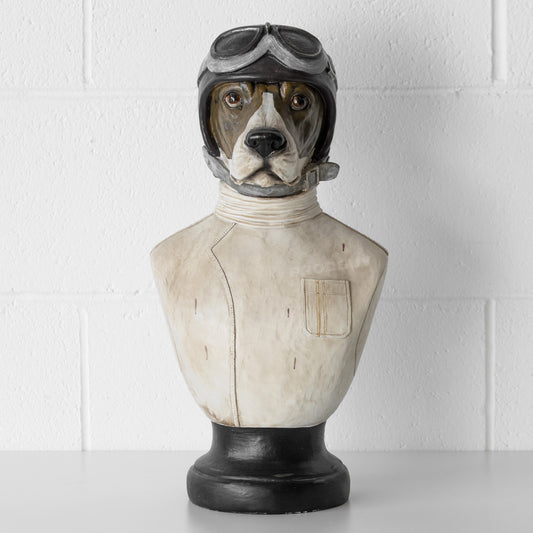 Large Racing Driver Dog Head Bust Sculpture
