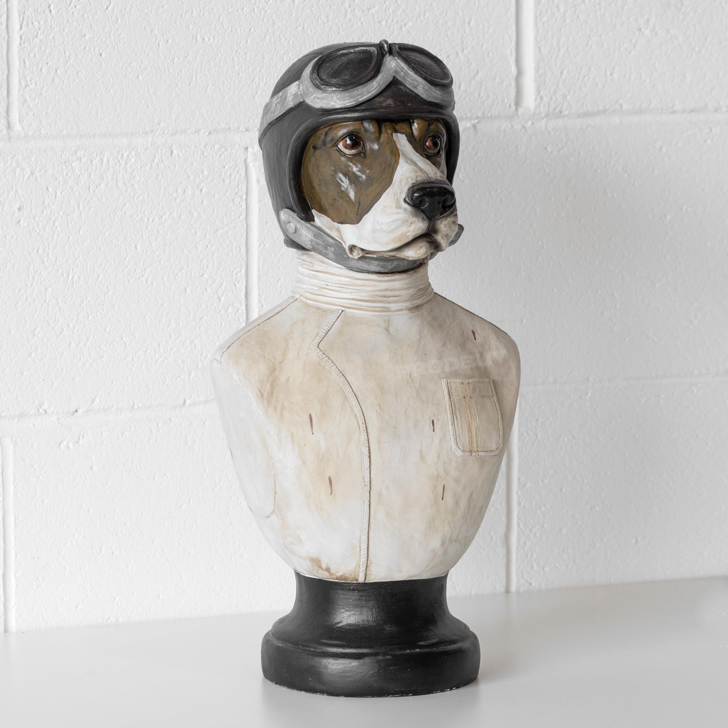 Large Racing Driver Dog Head Bust Sculpture