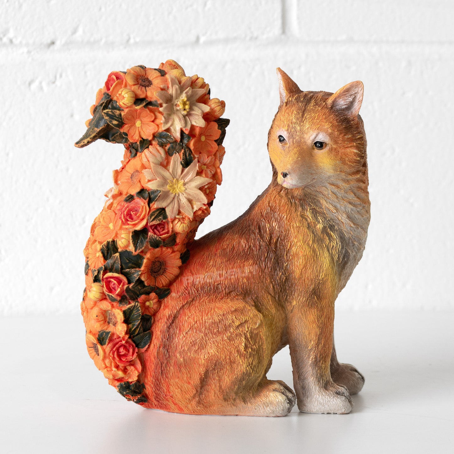 Orange Fox with Floral Tail Garden Ornament
