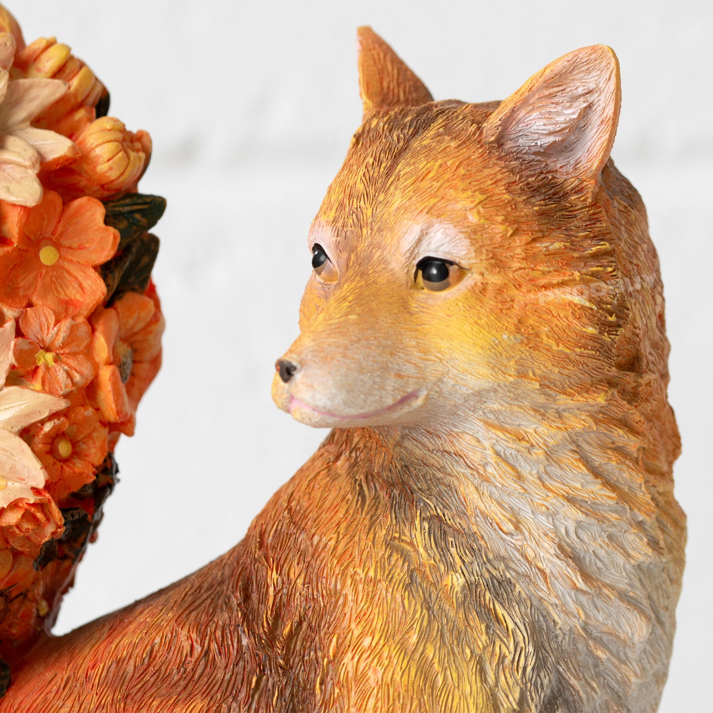 Orange Fox with Floral Tail Garden Ornament