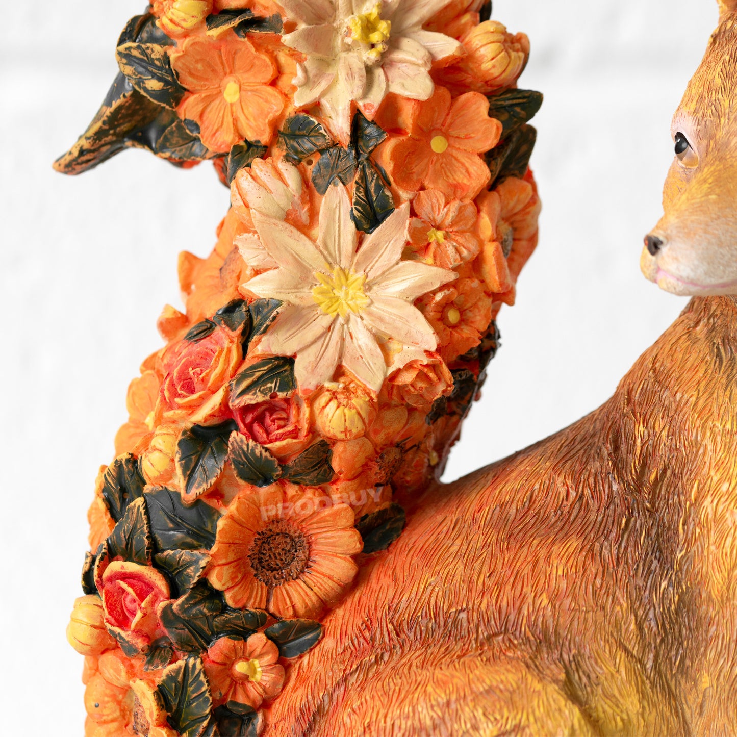 Orange Fox with Floral Tail Garden Ornament