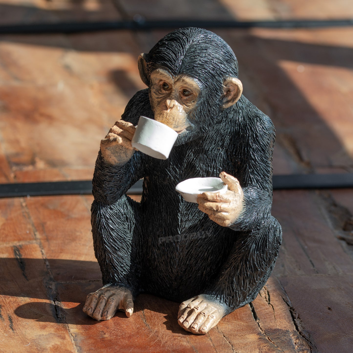 Monkey Drinking Tea 18cm Resin Garden Ornament