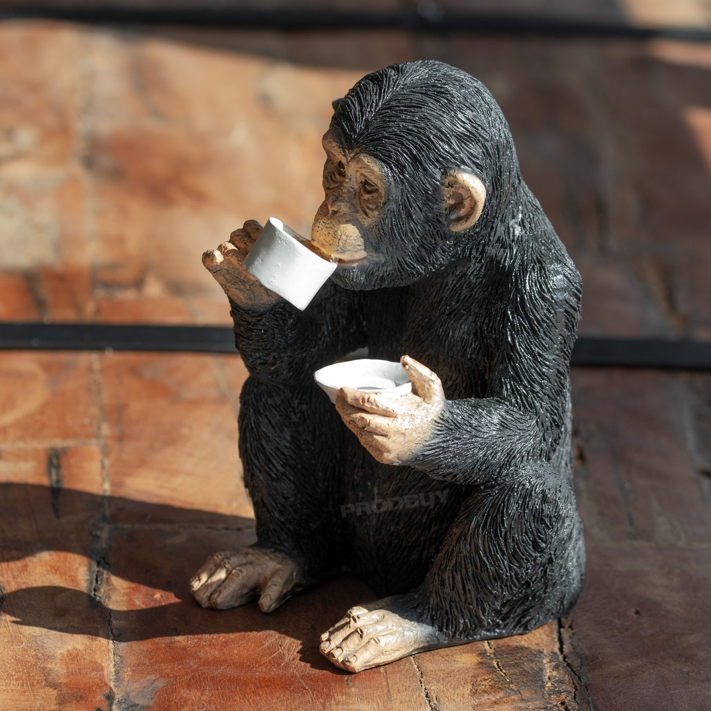 Monkey Drinking Tea 18cm Resin Garden Ornament