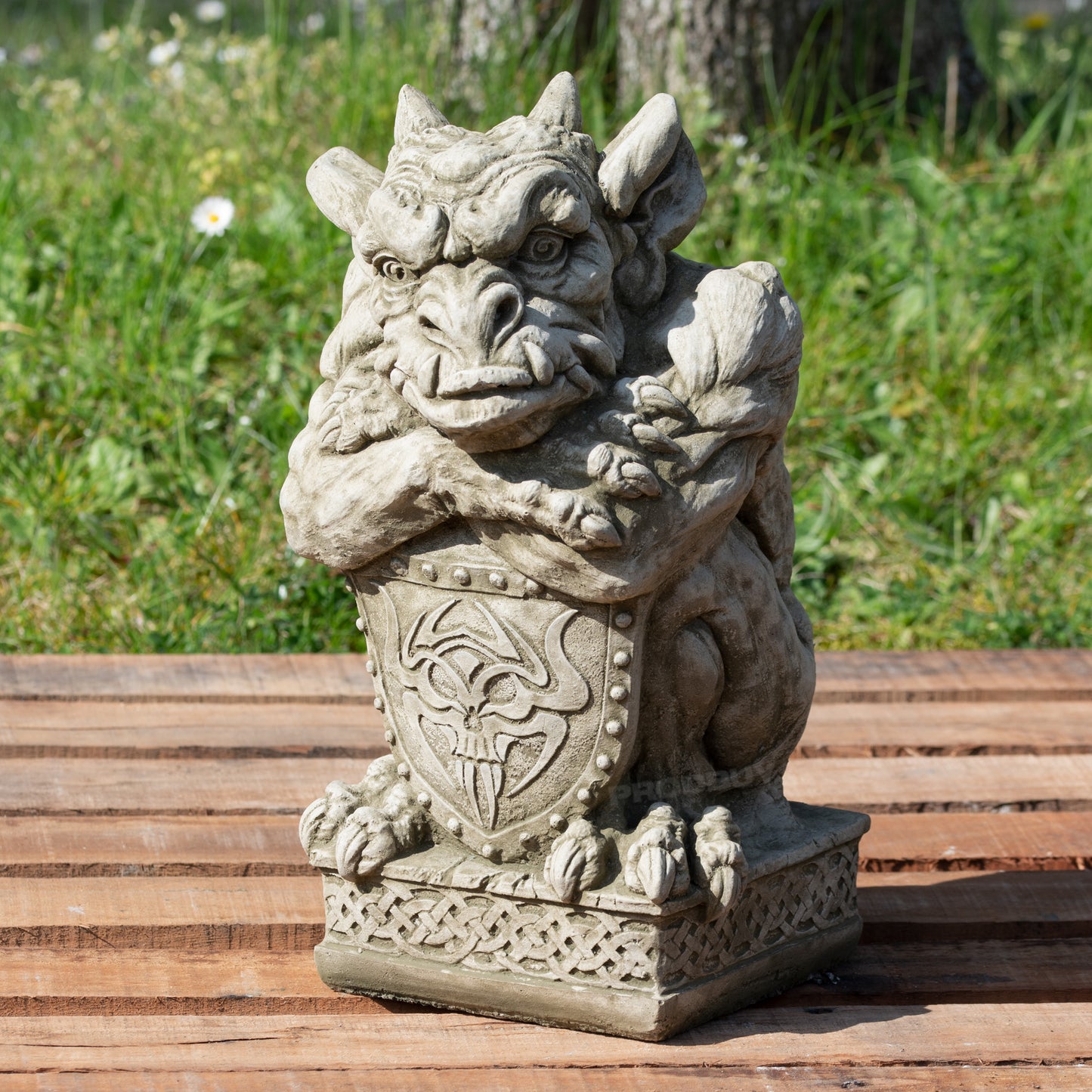 Heavy Stone Gargoyle with Shield Garden Statue 20kg