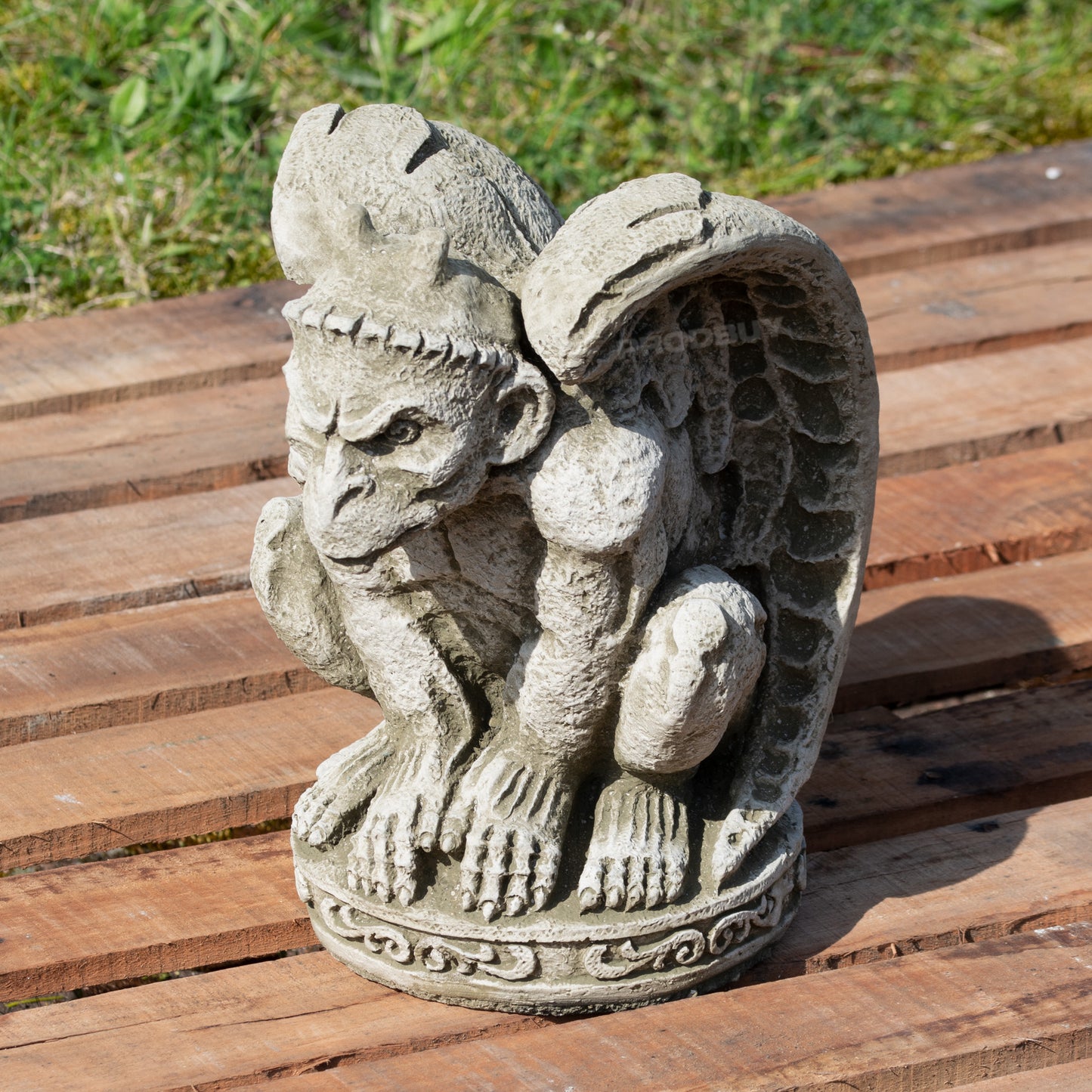 Heavy Stone Sitting Winged Gargoyle Garden Statue