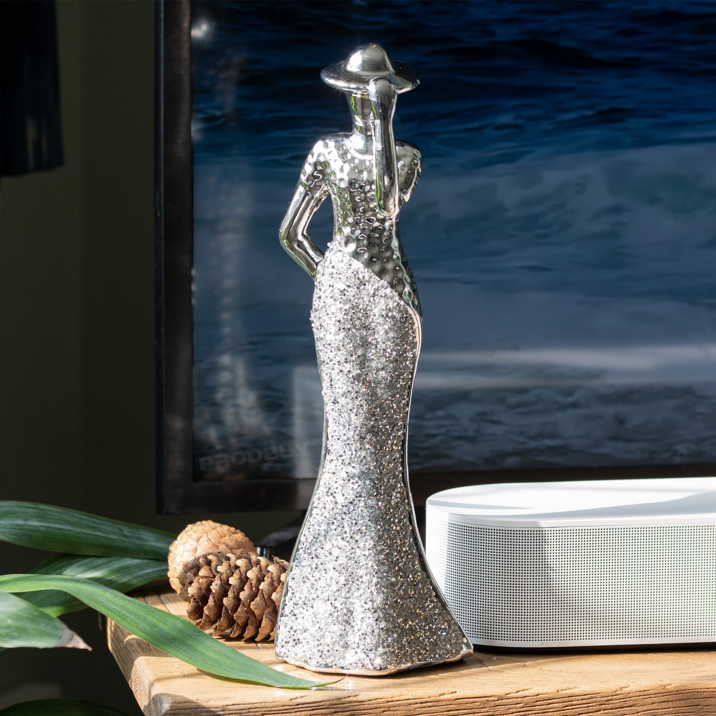 Silver Lady 'Hand on Hat' 29.5cm Tall Ornament
