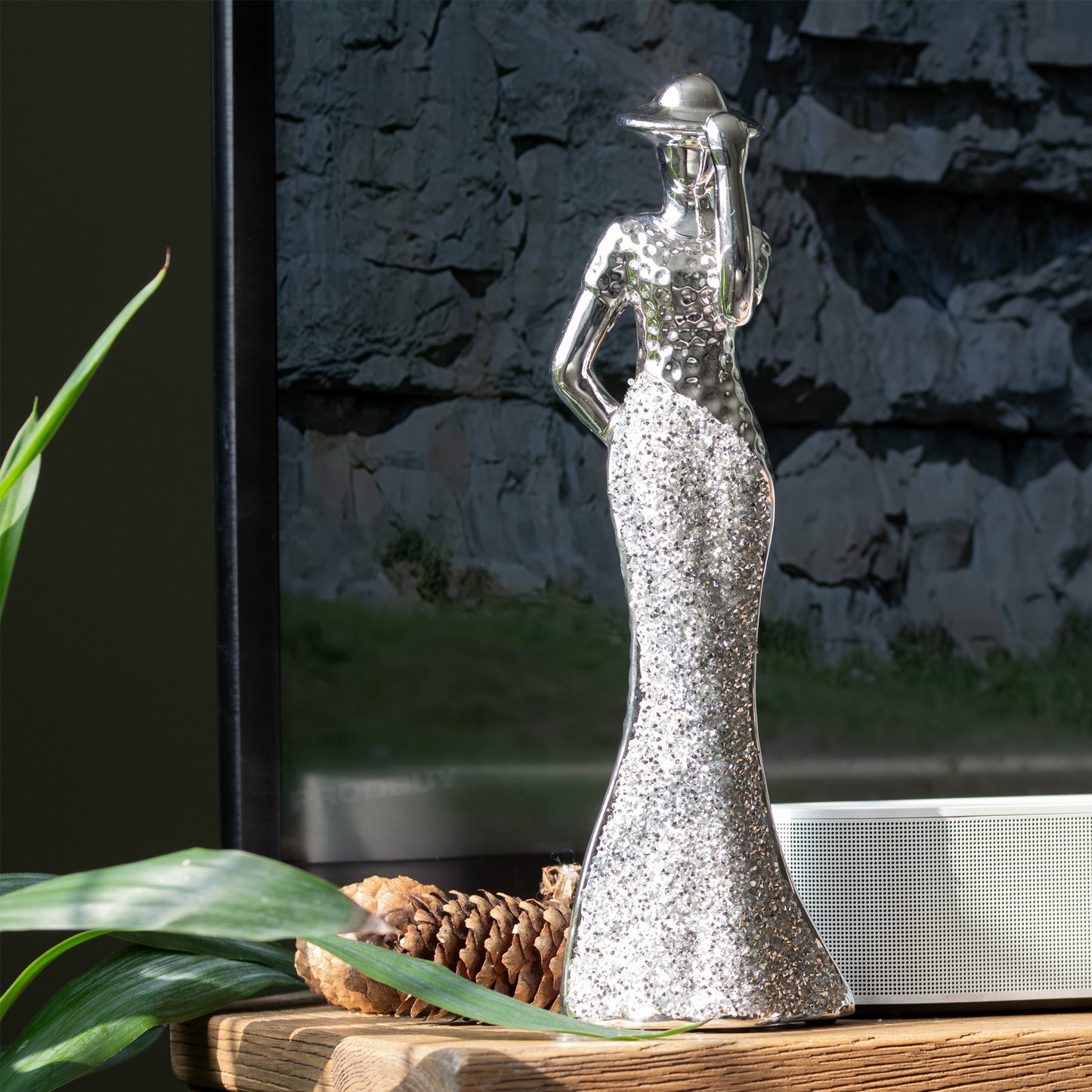 Silver Lady 'Hand on Hat' 29.5cm Tall Ornament