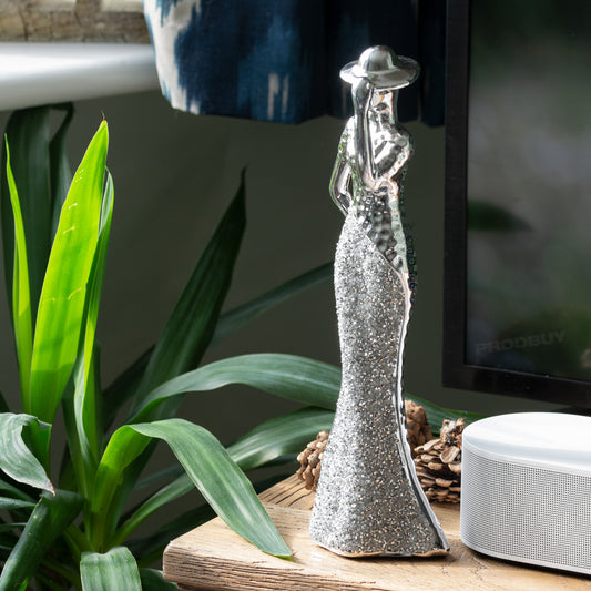 Silver Lady 'Hand on Hat' 29.5cm Tall Ornament