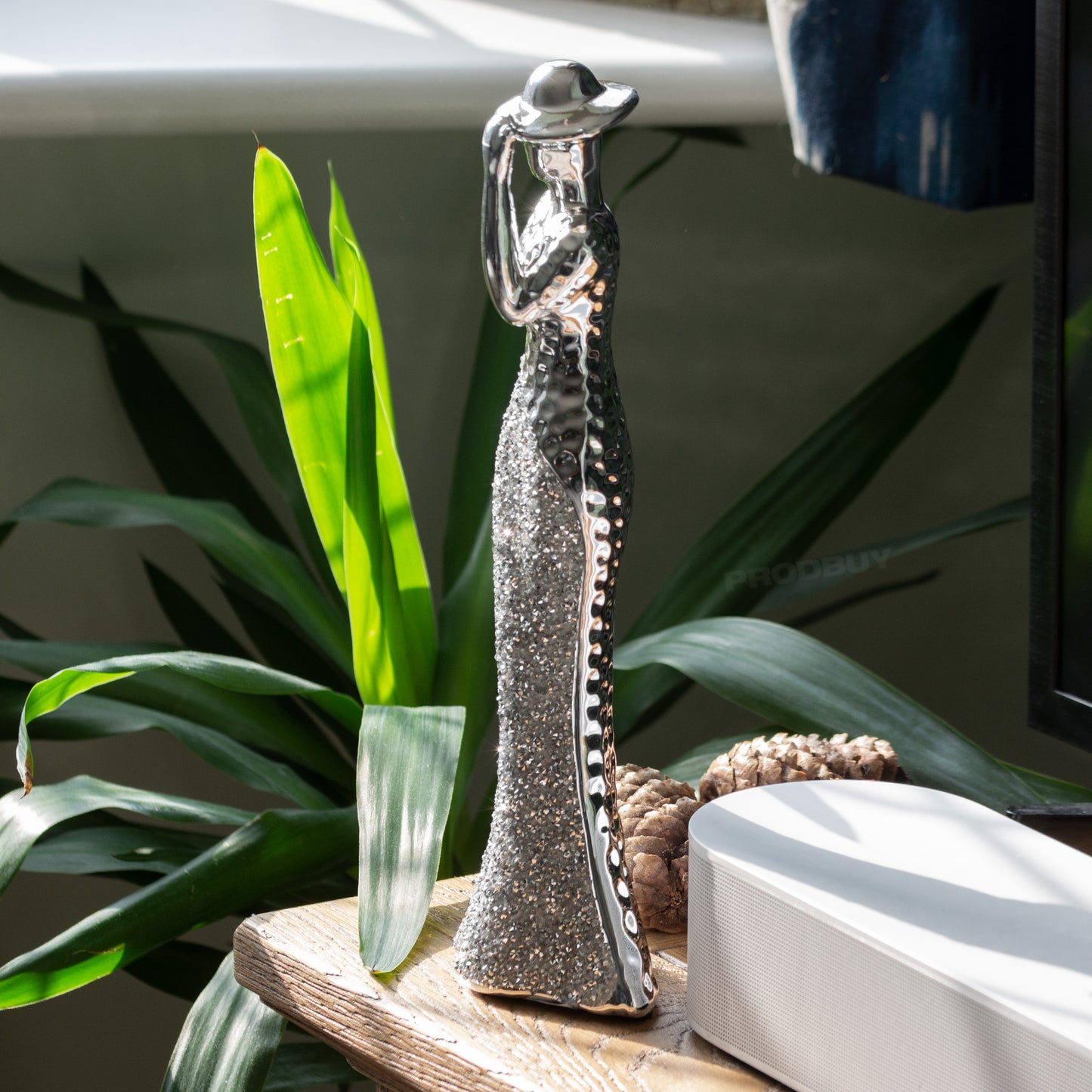 Silver Lady 'Hand on Hat' 29.5cm Tall Ornament