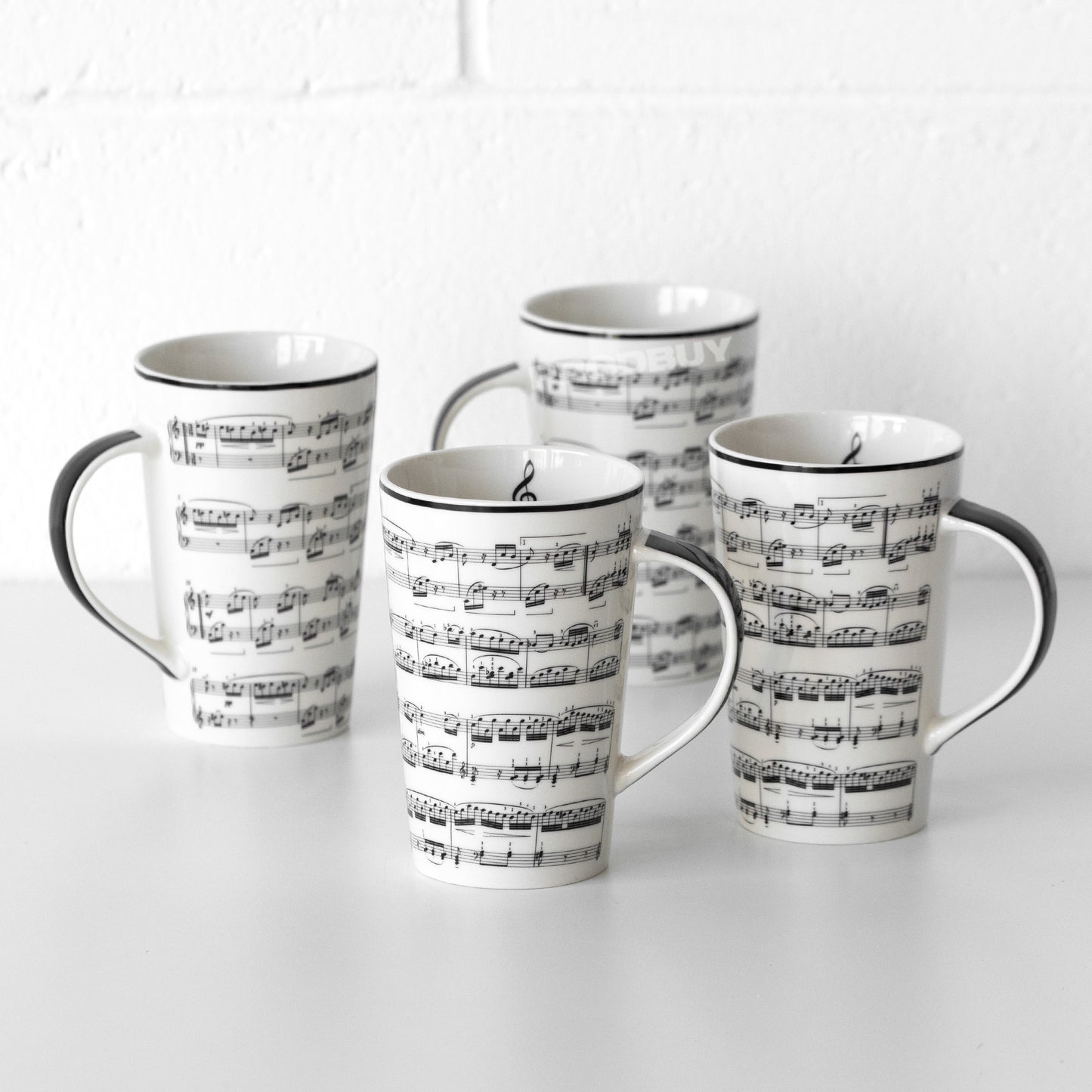 Set of 4 Music Sheet Tall Latte Coffee Mugs