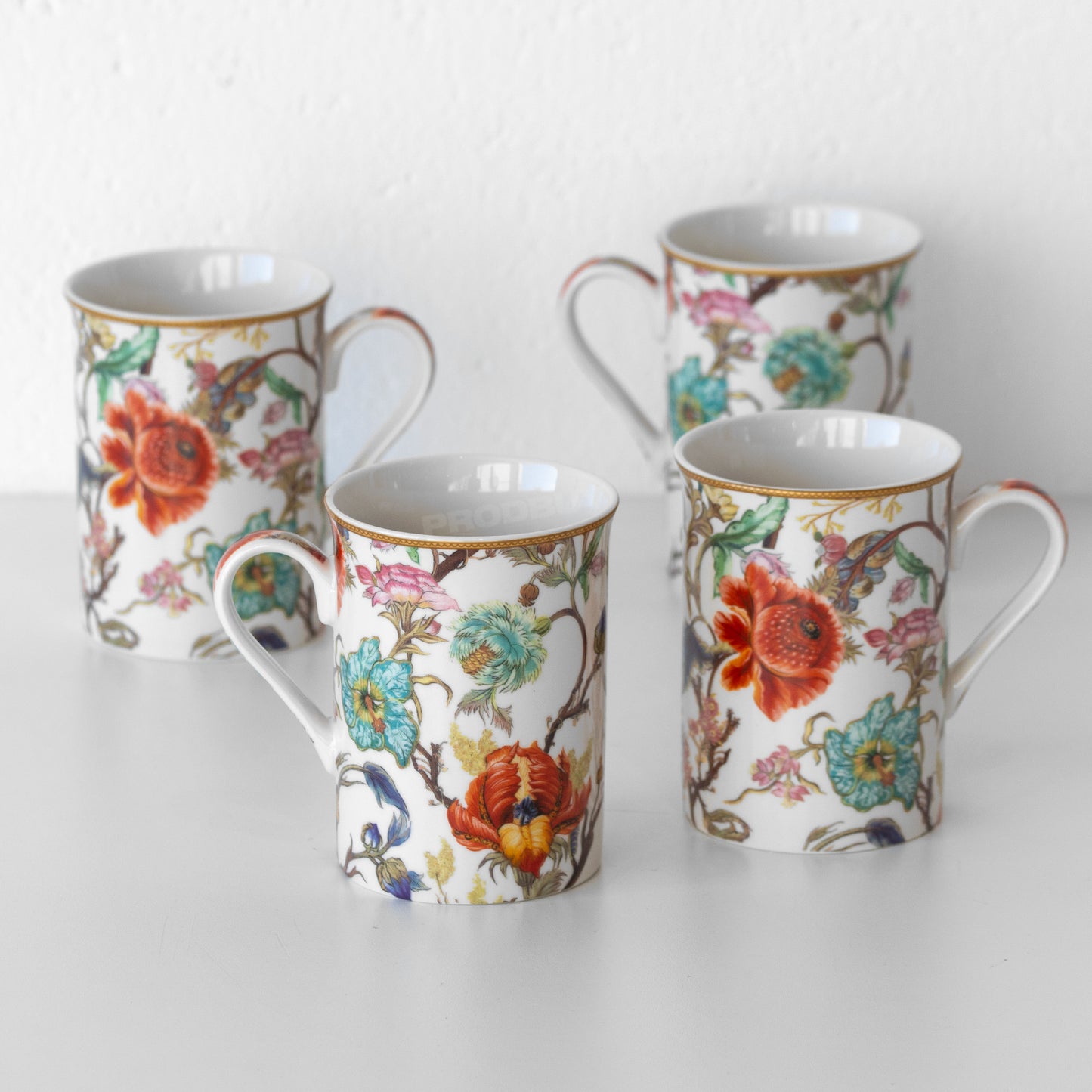 Set of 4 Light Floral 'Anthina' Coffee Mugs