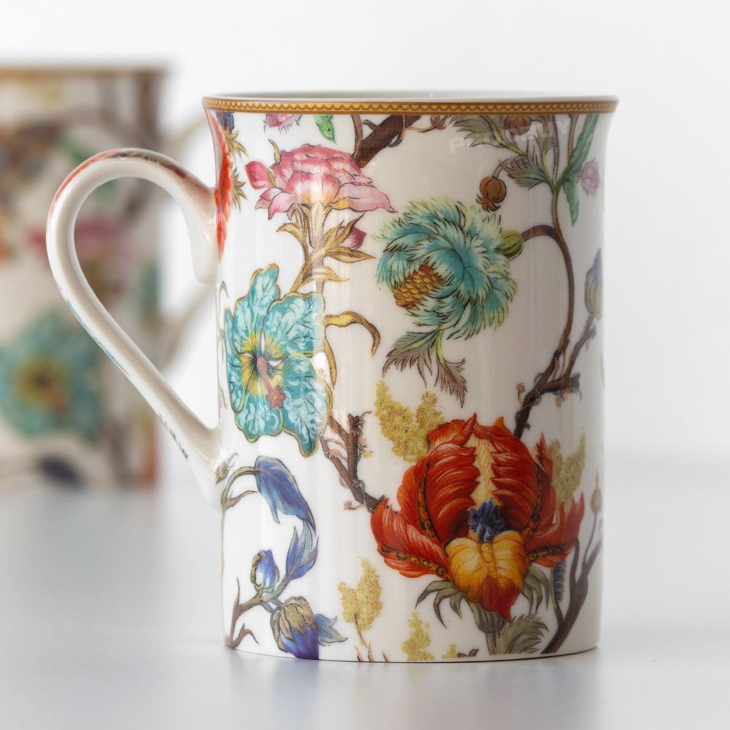Set of 4 Light Floral 'Anthina' Coffee Mugs