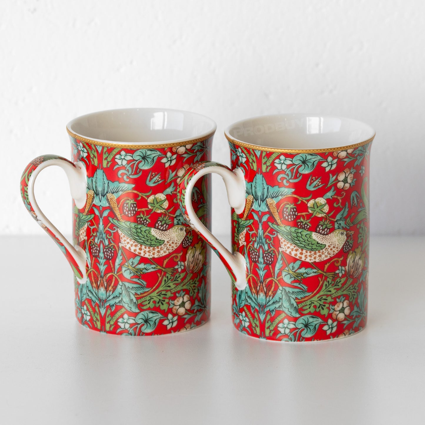 Set of 4 Red Floral 'Strawberry Thief' Coffee Mugs
