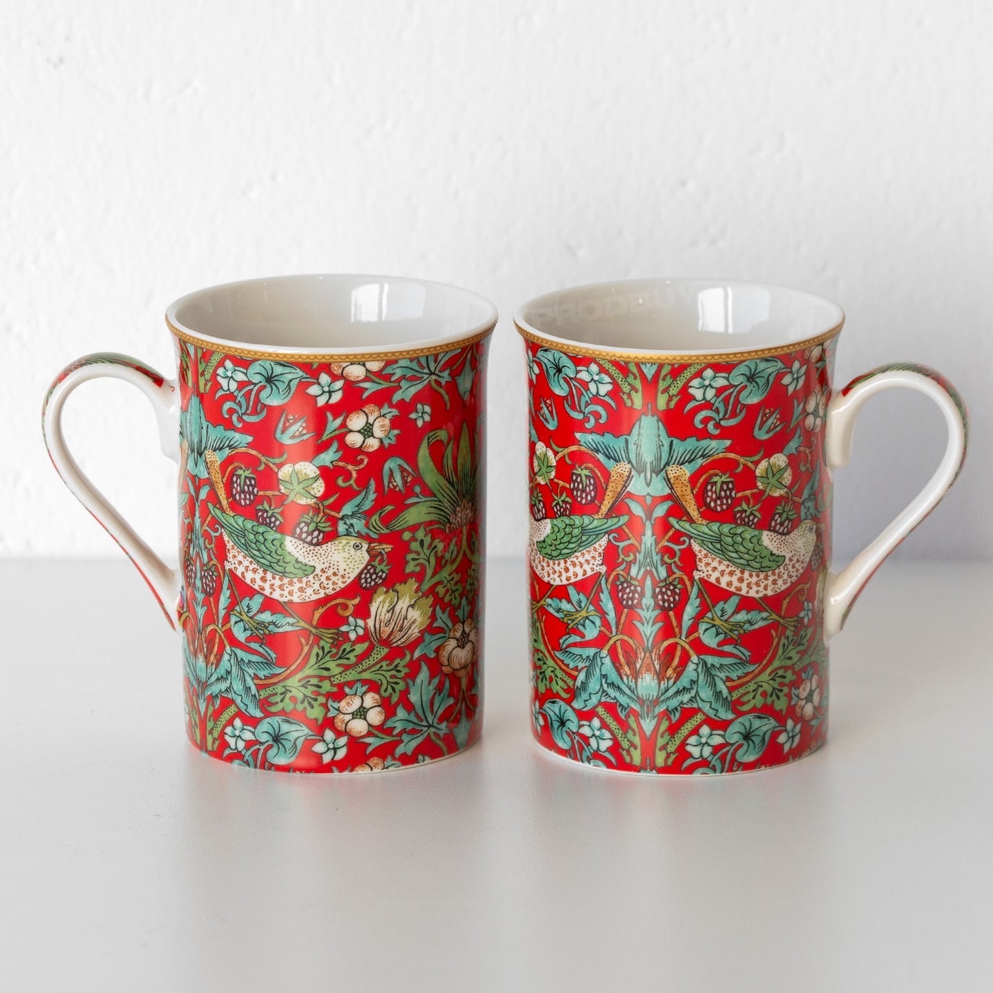 Set of 4 Red Floral 'Strawberry Thief' Coffee Mugs