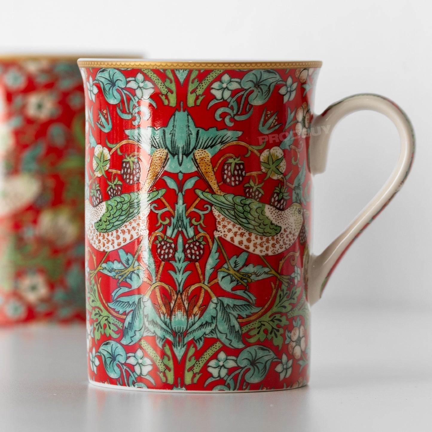 Set of 4 Red Floral 'Strawberry Thief' Coffee Mugs