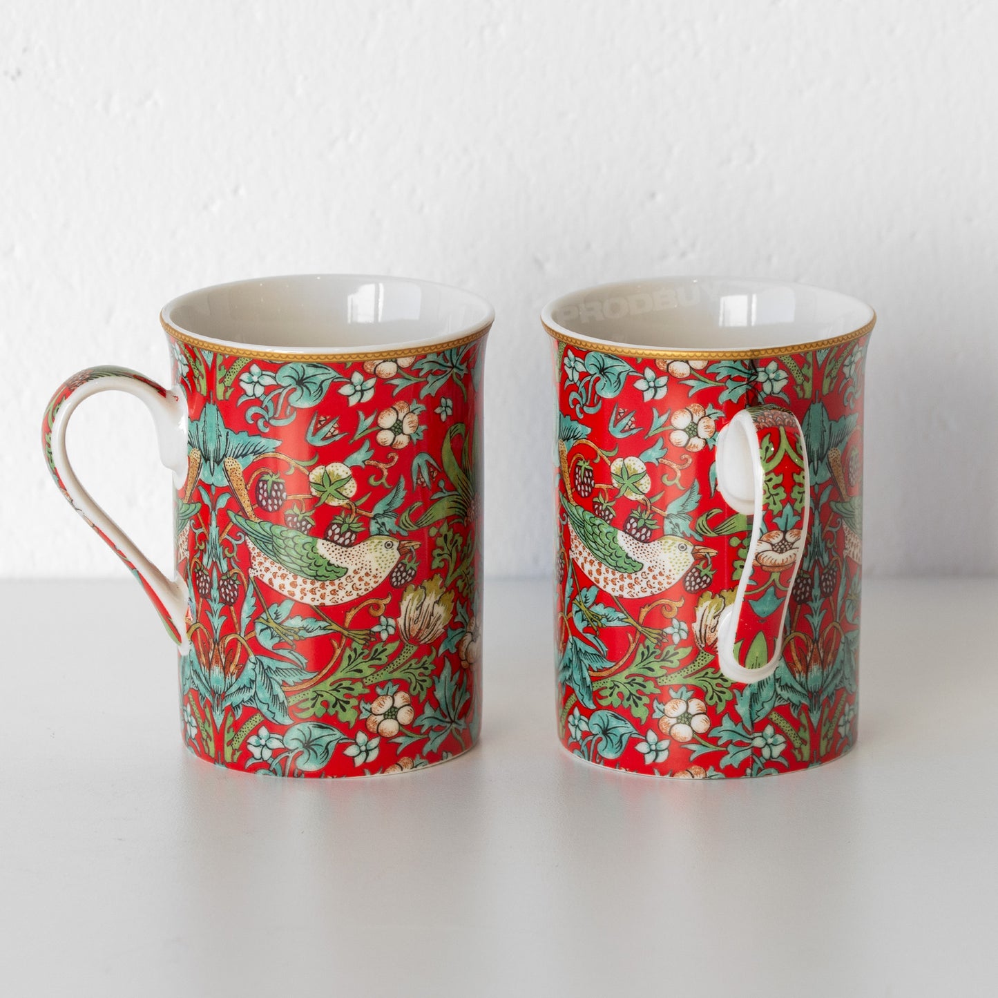 Set of 4 Red Floral 'Strawberry Thief' Coffee Mugs