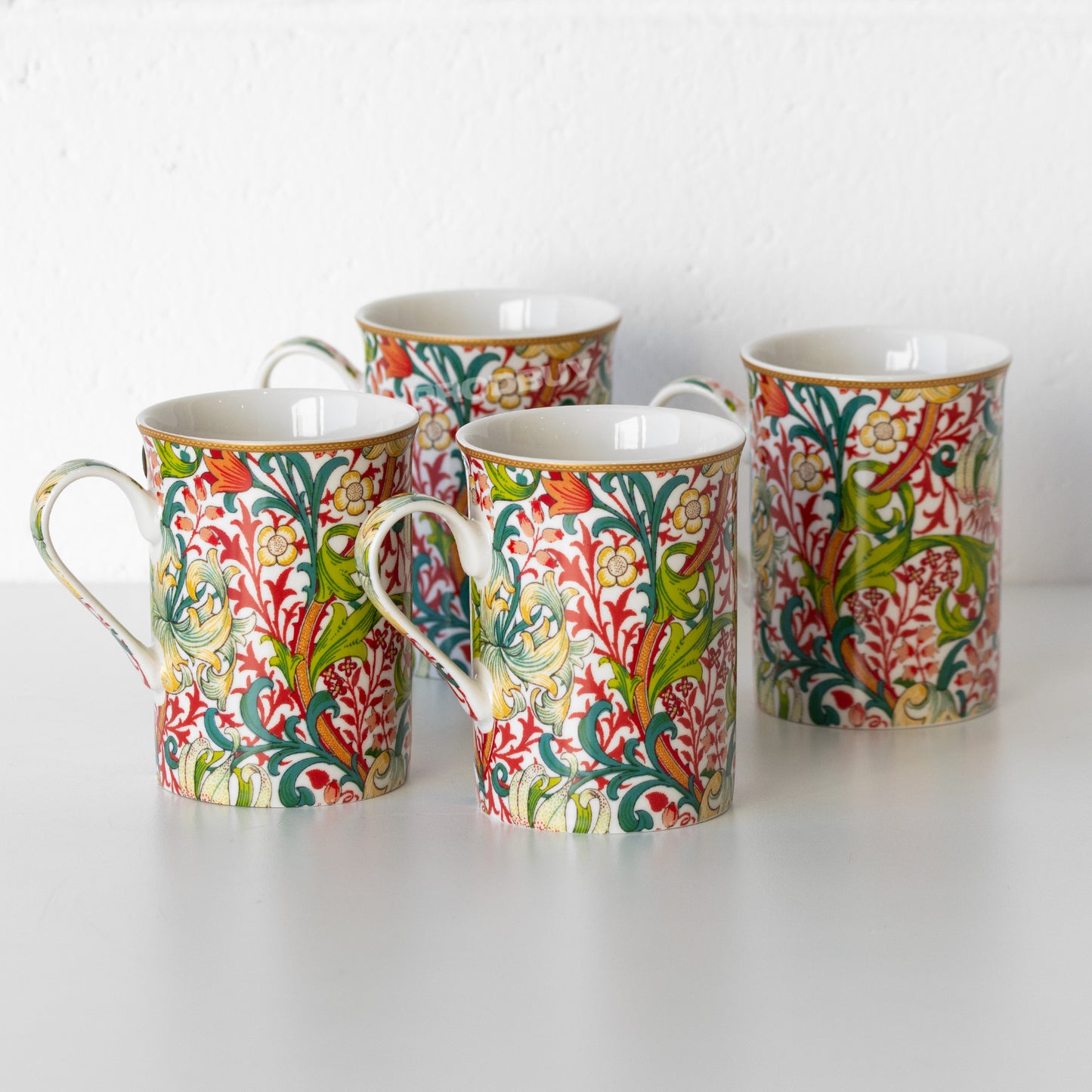 Set of 4 Colour Floral 'Golden Lily' Coffee Mugs
